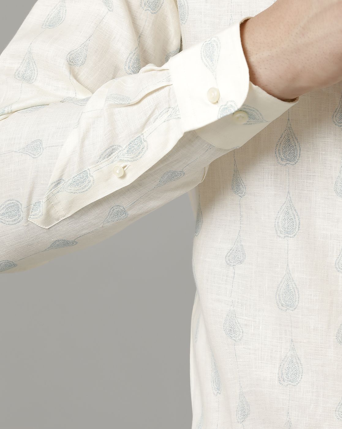 Men's Pure Linen Blue Printed Contemporary Fit Full Sleeve Sleeve Casual Shirt