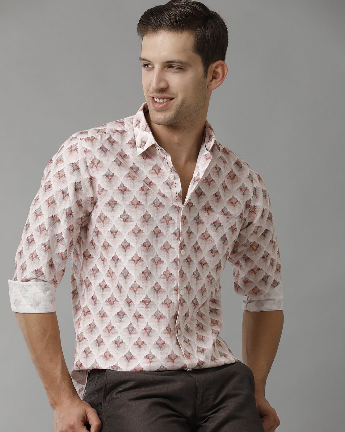 Men's Linen Rich Pink Printed Contemporary Fit Full Sleeve Sleeve Casual Shirt