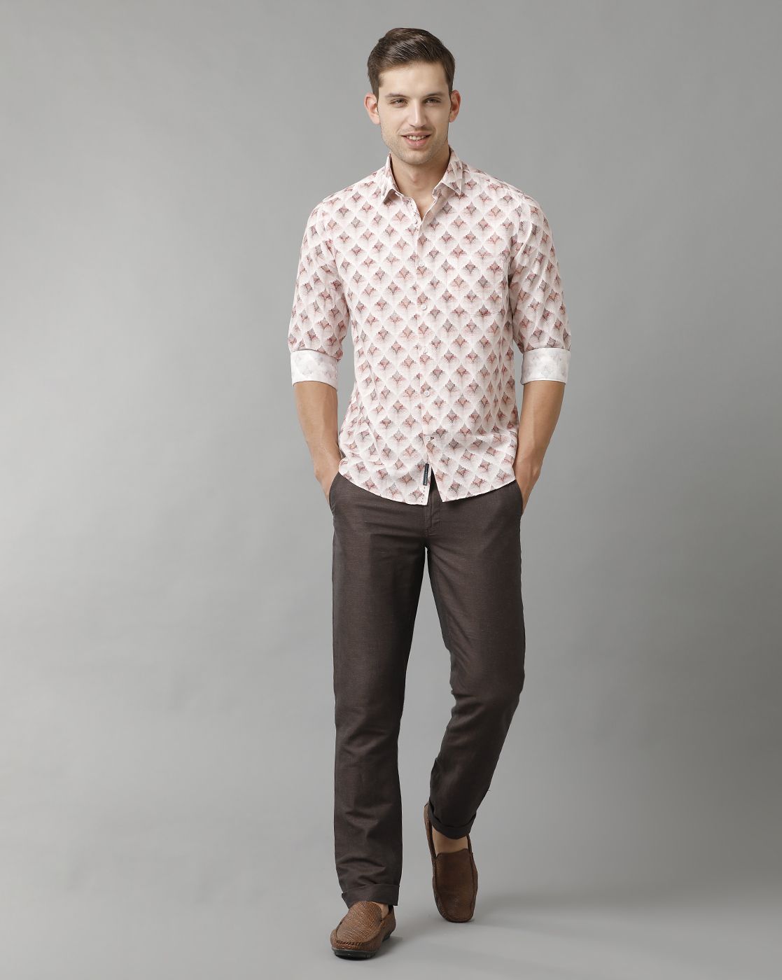 Men's Linen Rich Pink Printed Contemporary Fit Full Sleeve Sleeve Casual Shirt