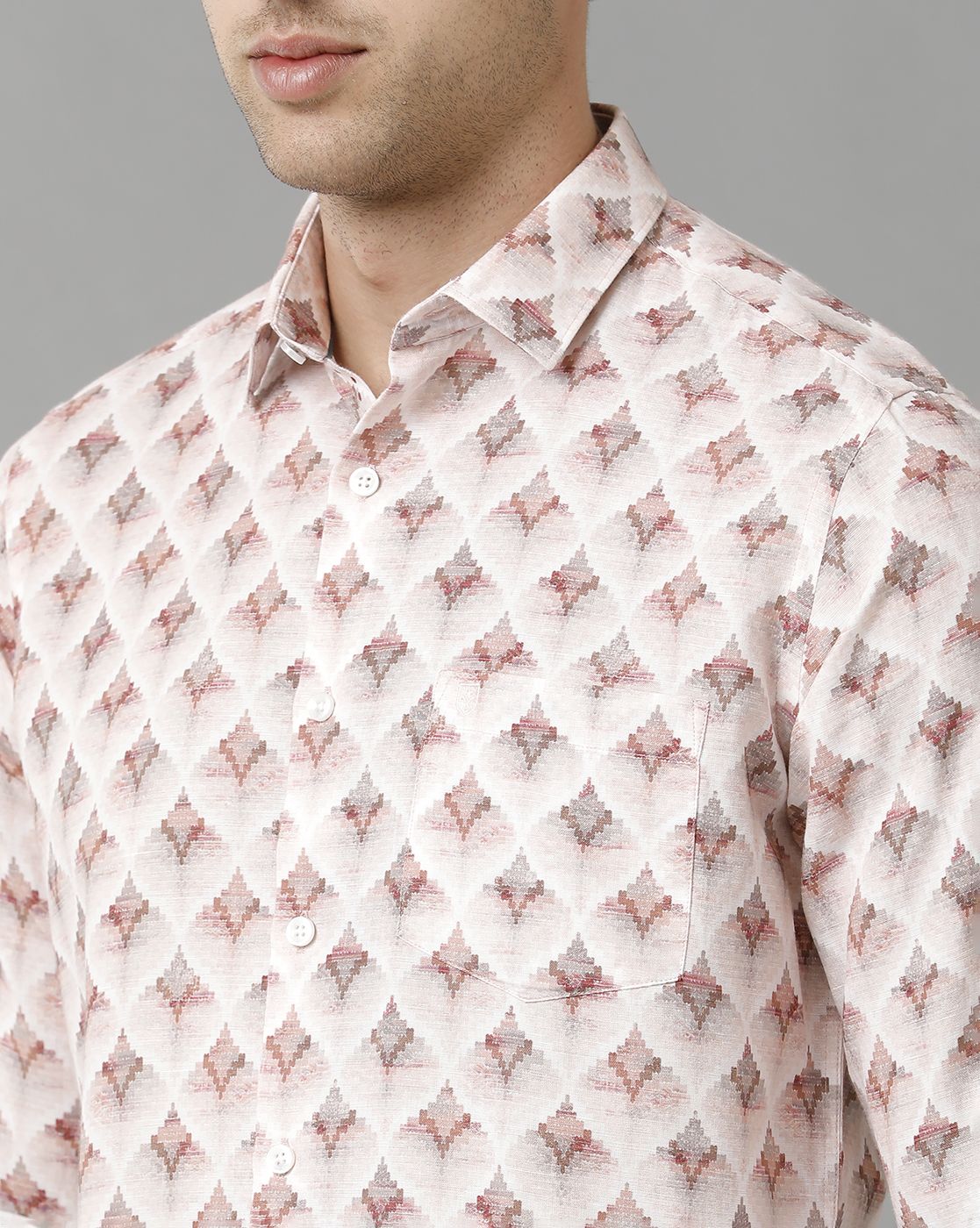Men's Linen Rich Pink Printed Contemporary Fit Full Sleeve Sleeve Casual Shirt