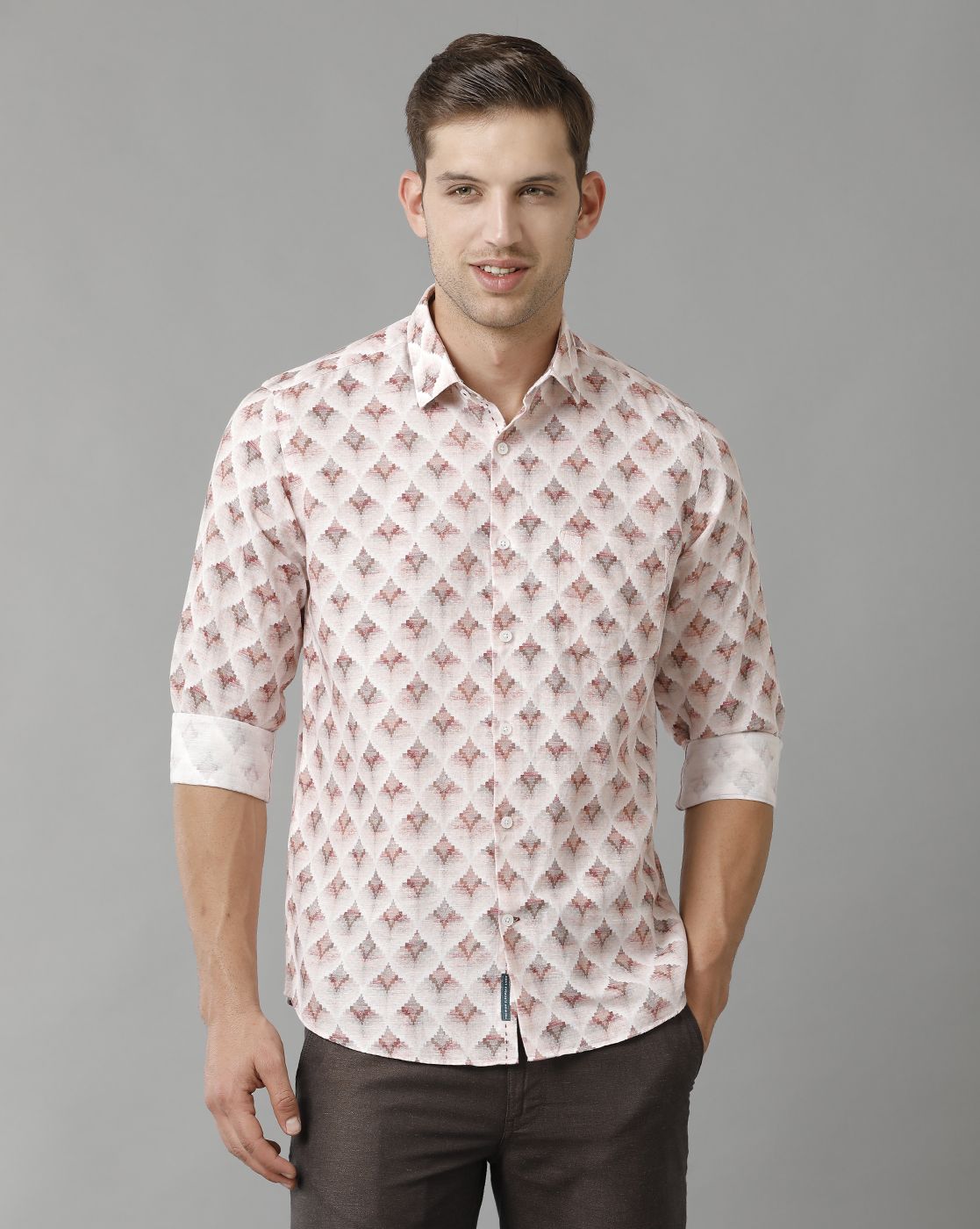 Men's Linen Rich Pink Printed Contemporary Fit Full Sleeve Sleeve Casual Shirt