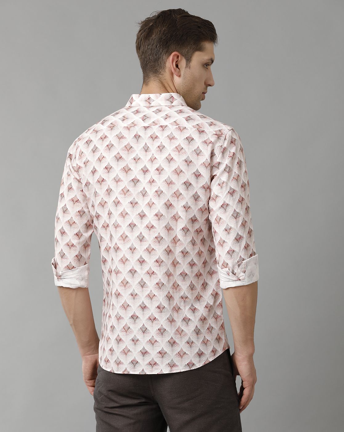 Men's Linen Rich Pink Printed Contemporary Fit Full Sleeve Sleeve Casual Shirt