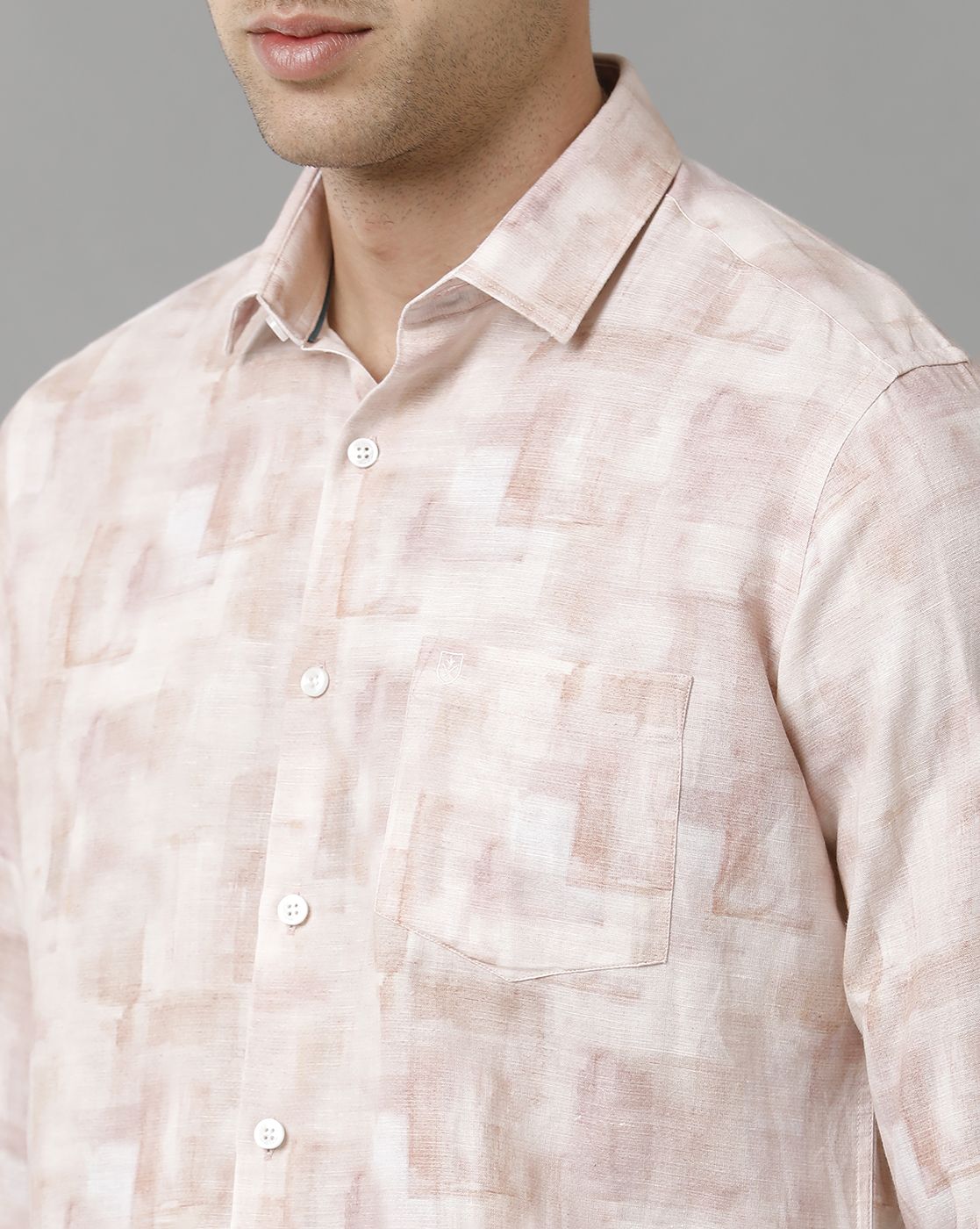 Linen Club Men's Pure Linen Pink Printed Regular Fit Full Sleeve Casual Shirt