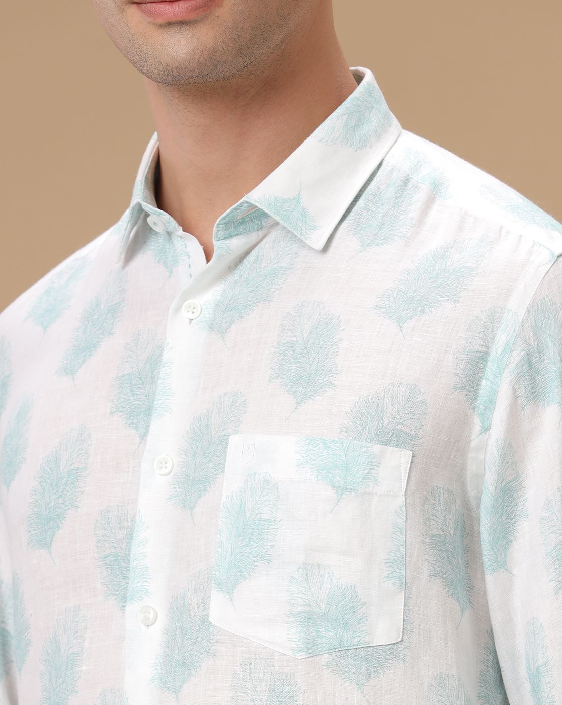 Men's Pure Linen Blue Printed Contemporary Fit Full Sleeve Casual Shirt