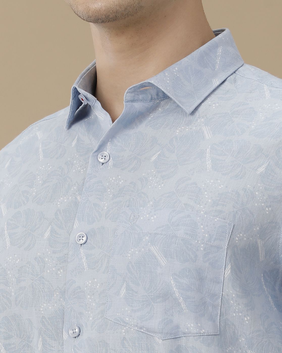 Men's Pure Linen Blue Printed Contemporary Fit Full Sleeve Casual Shirt