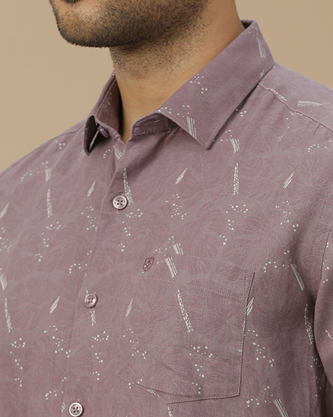 Men's Pure Linen Purple Printed Contemporary Fit Full Sleeve Casual Shirt