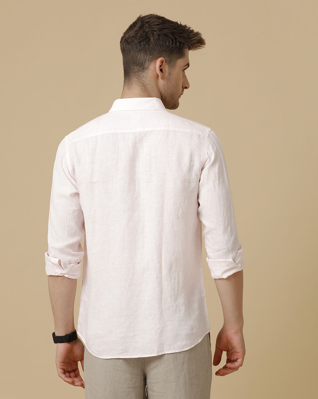 Men's Pure Linen Pink Striped Contemporary Fit Full Sleeve Sleeve Casual Shirt