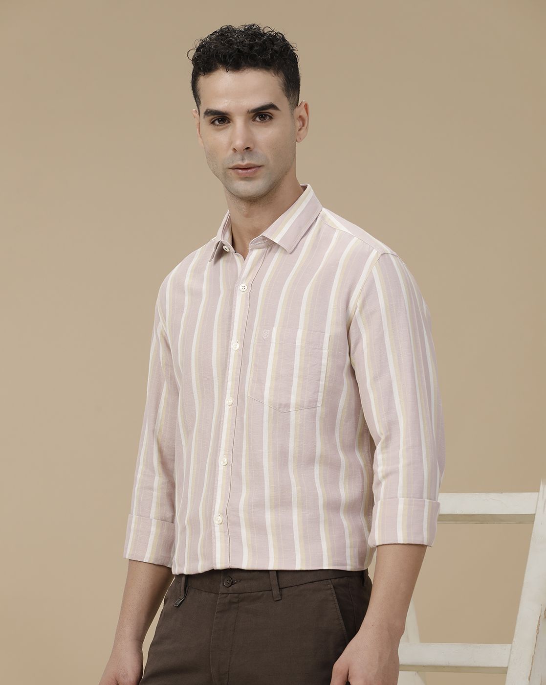 Linen Club Men's Linen Rich Purple Striped Contemporary Fit Full Sleeve Casual Shirt