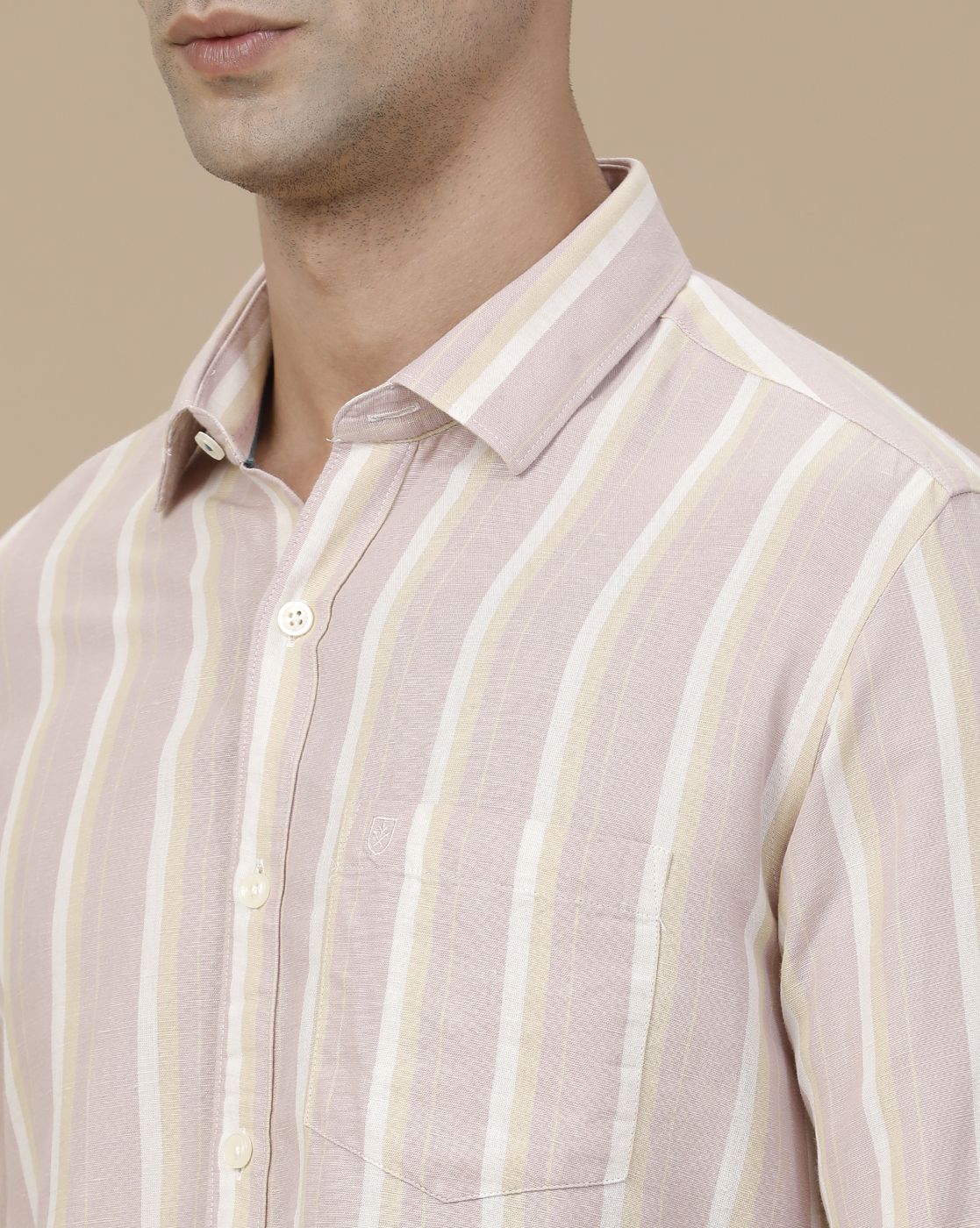 Linen Club Men's Linen Rich Purple Striped Contemporary Fit Full Sleeve Casual Shirt