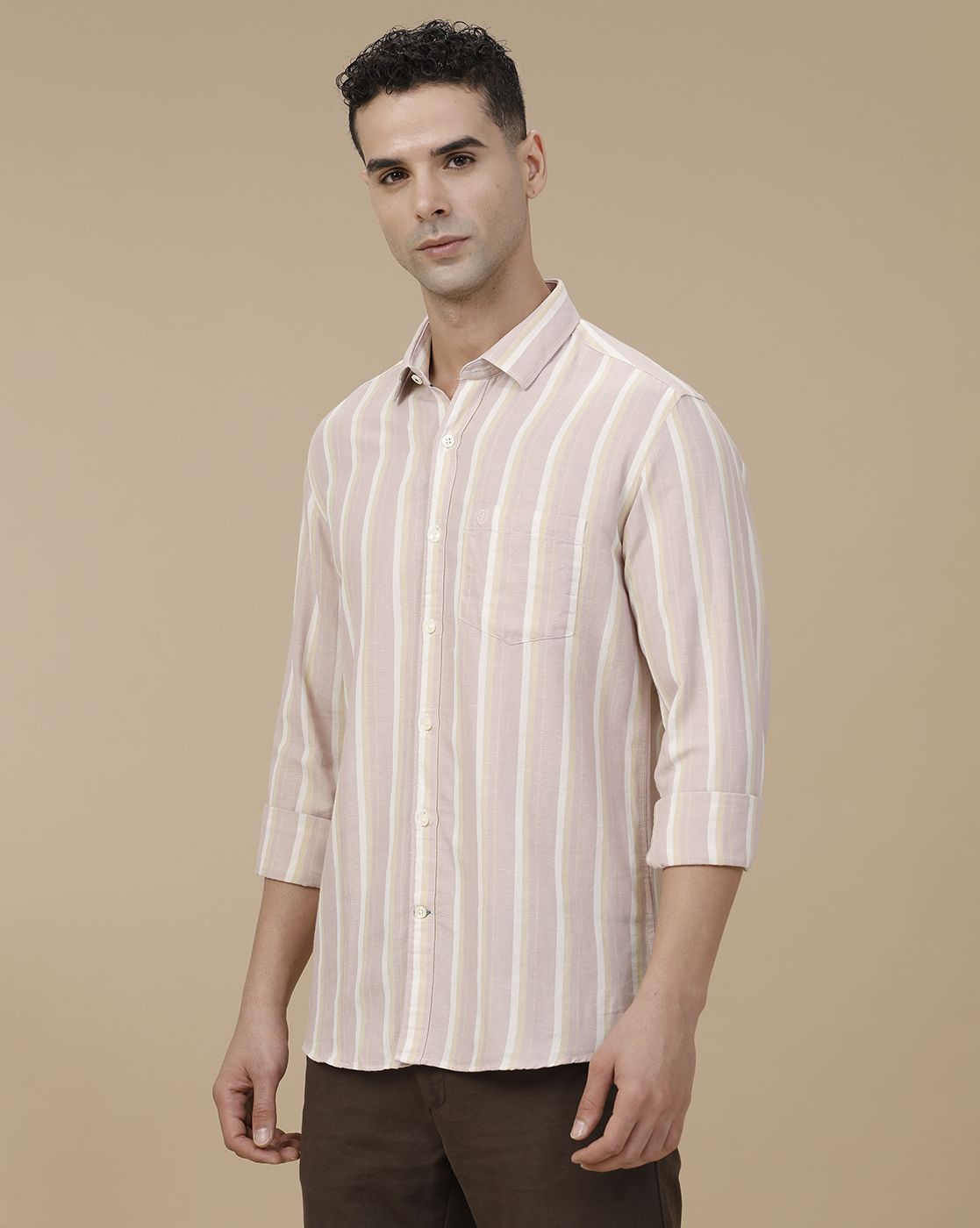 Linen Club Men's Linen Rich Purple Striped Contemporary Fit Full Sleeve Casual Shirt