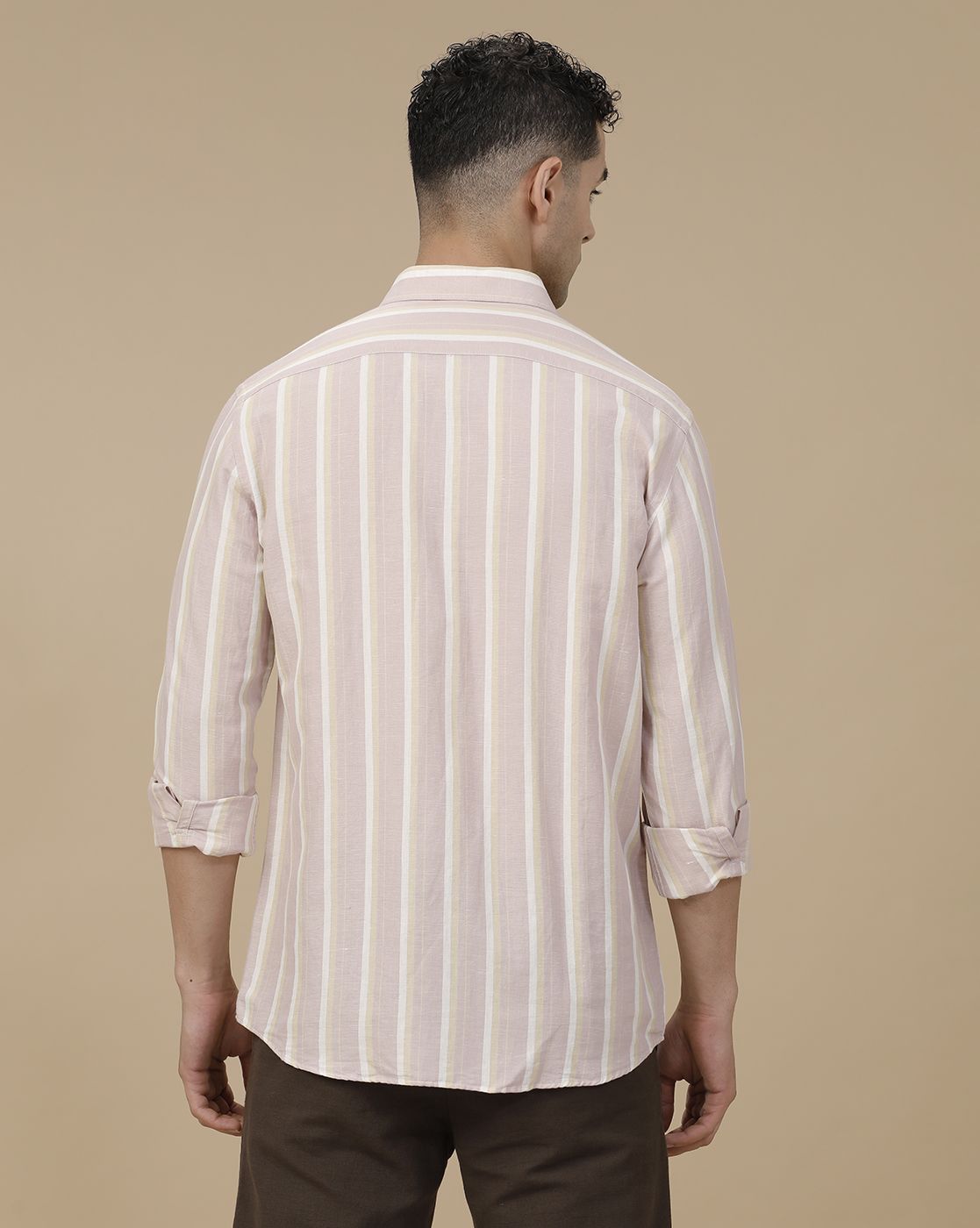 Linen Club Men's Linen Rich Purple Striped Contemporary Fit Full Sleeve Casual Shirt