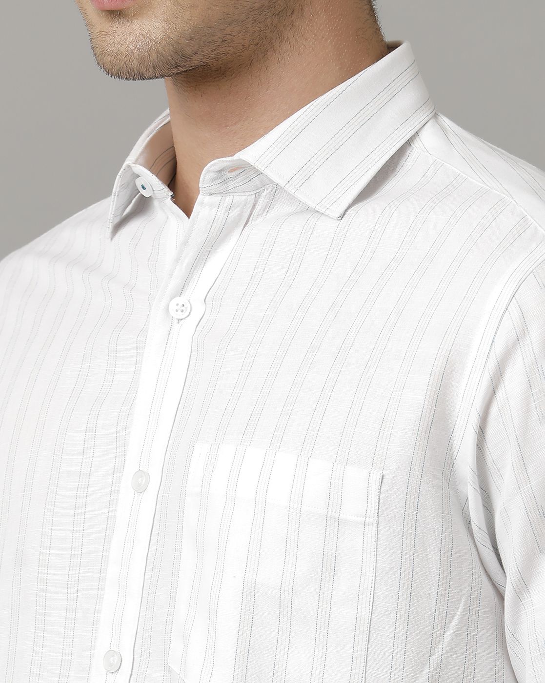 Men's Pure Linen Blue Striped Contemporary Fit Full Sleeve Sleeve Casual Shirt
