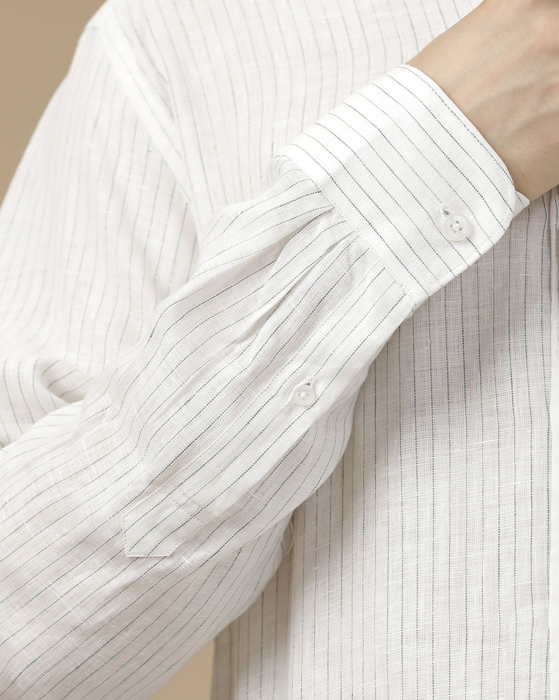 Men's Pure Linen White Striped Contemporary Fit Full Sleeve Casual Shirt