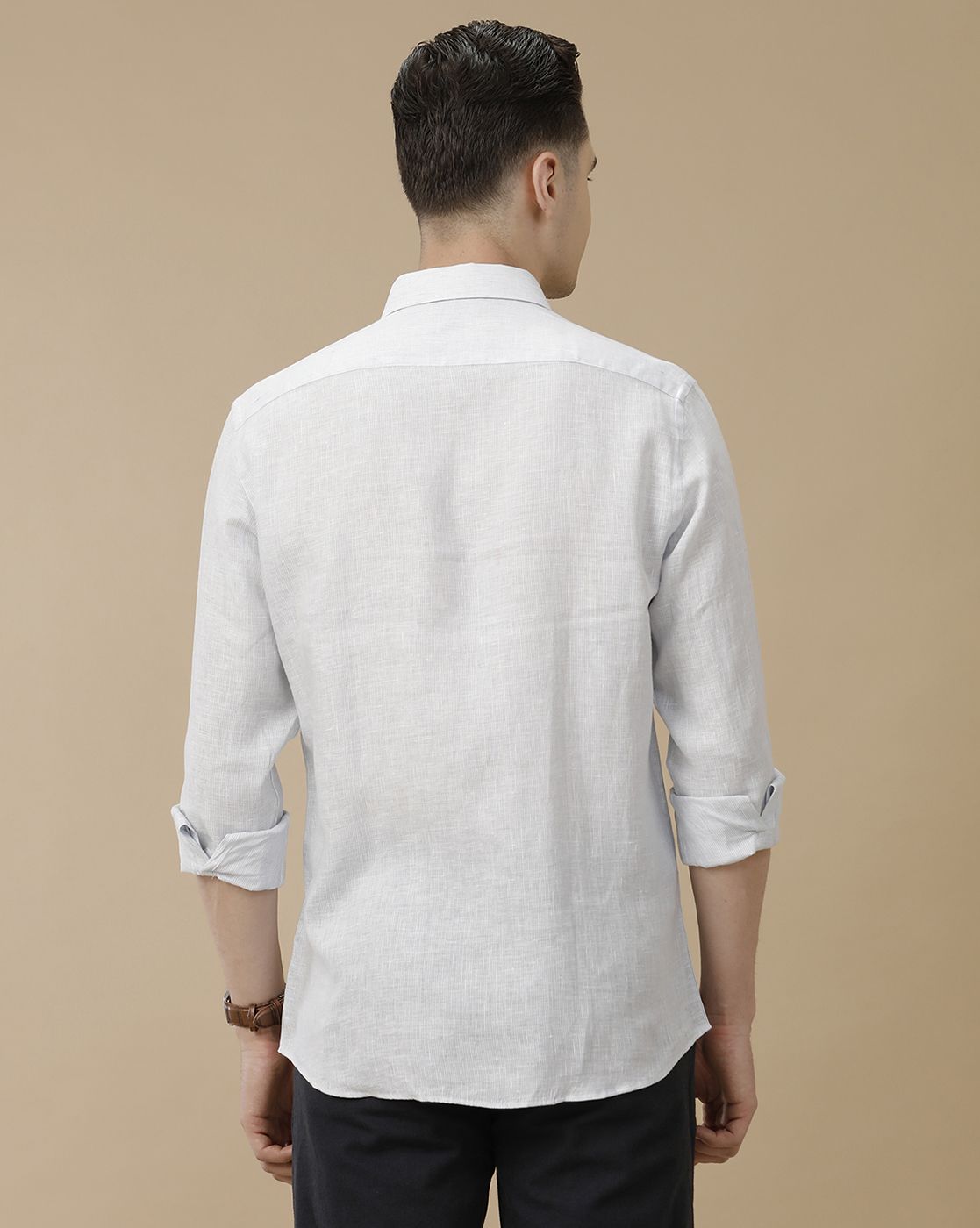 Men's Pure Linen Blue Striped Contemporary Fit Full Sleeve Casual Shirt