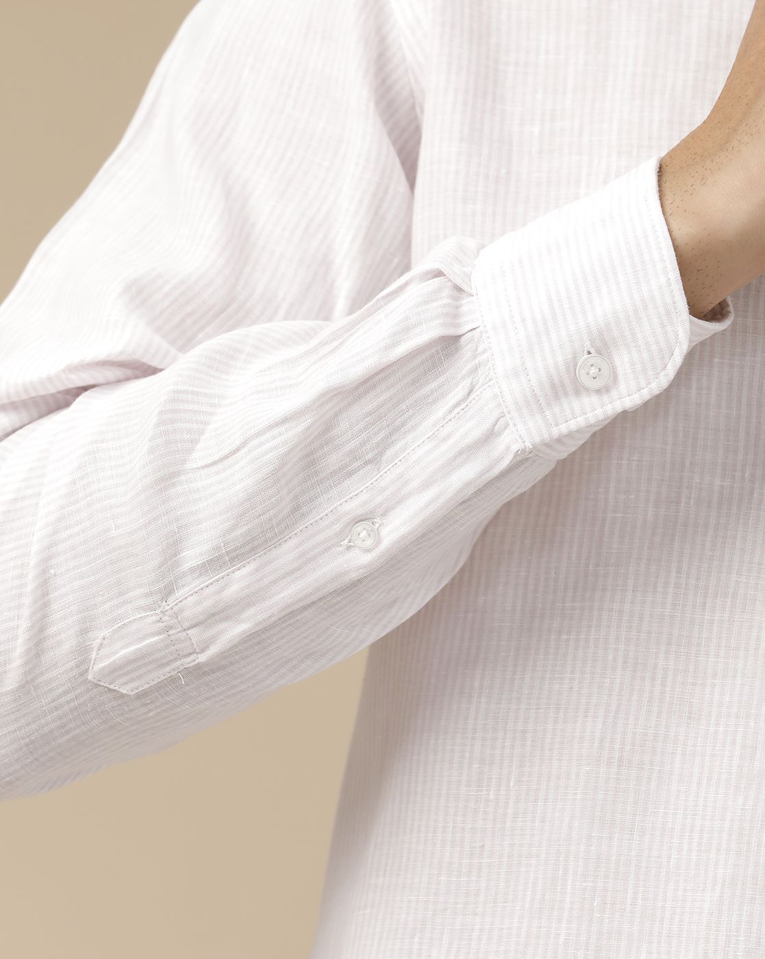 Men's Pure Linen Purple Striped Contemporary Fit Full Sleeve Casual Shirt