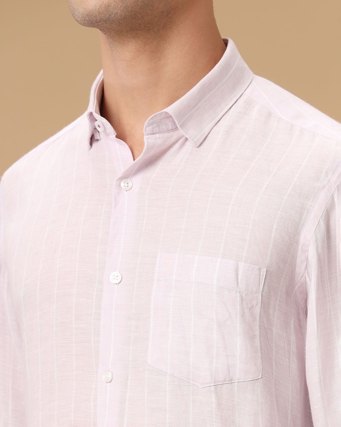 Men's Pure Linen Purple Striped Contemporary Fit Full Sleeve Casual Shirt