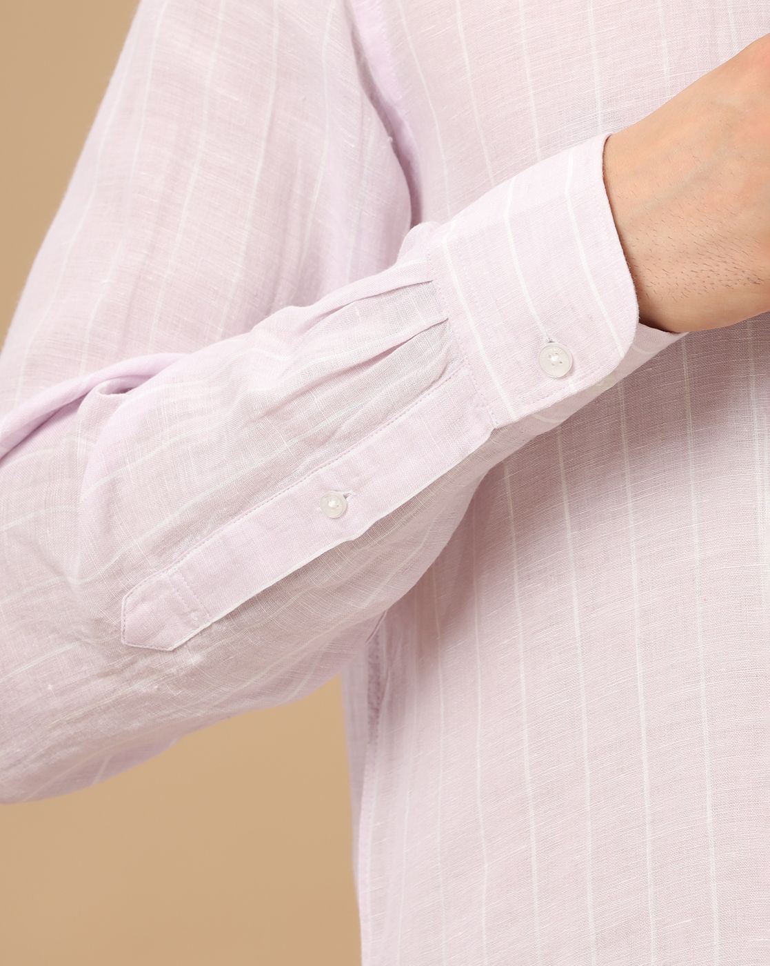 Men's Pure Linen Purple Striped Contemporary Fit Full Sleeve Casual Shirt
