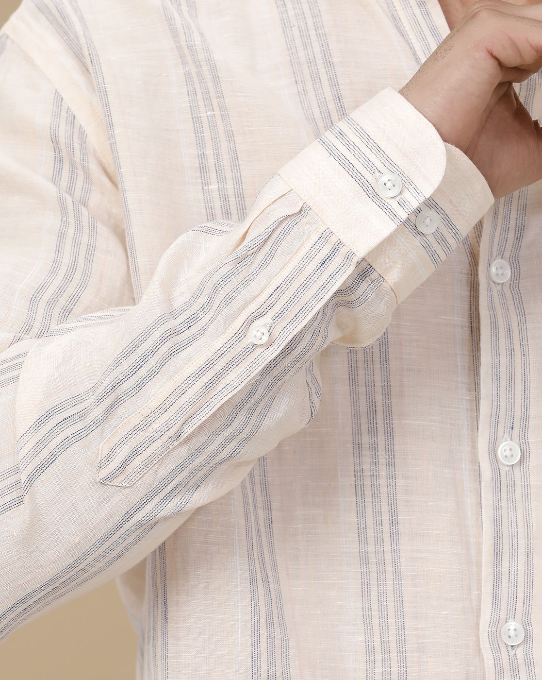 Linen Club Men's Pure Linen Pink Striped Contemporary Fit Full Sleeve Casual Shirt