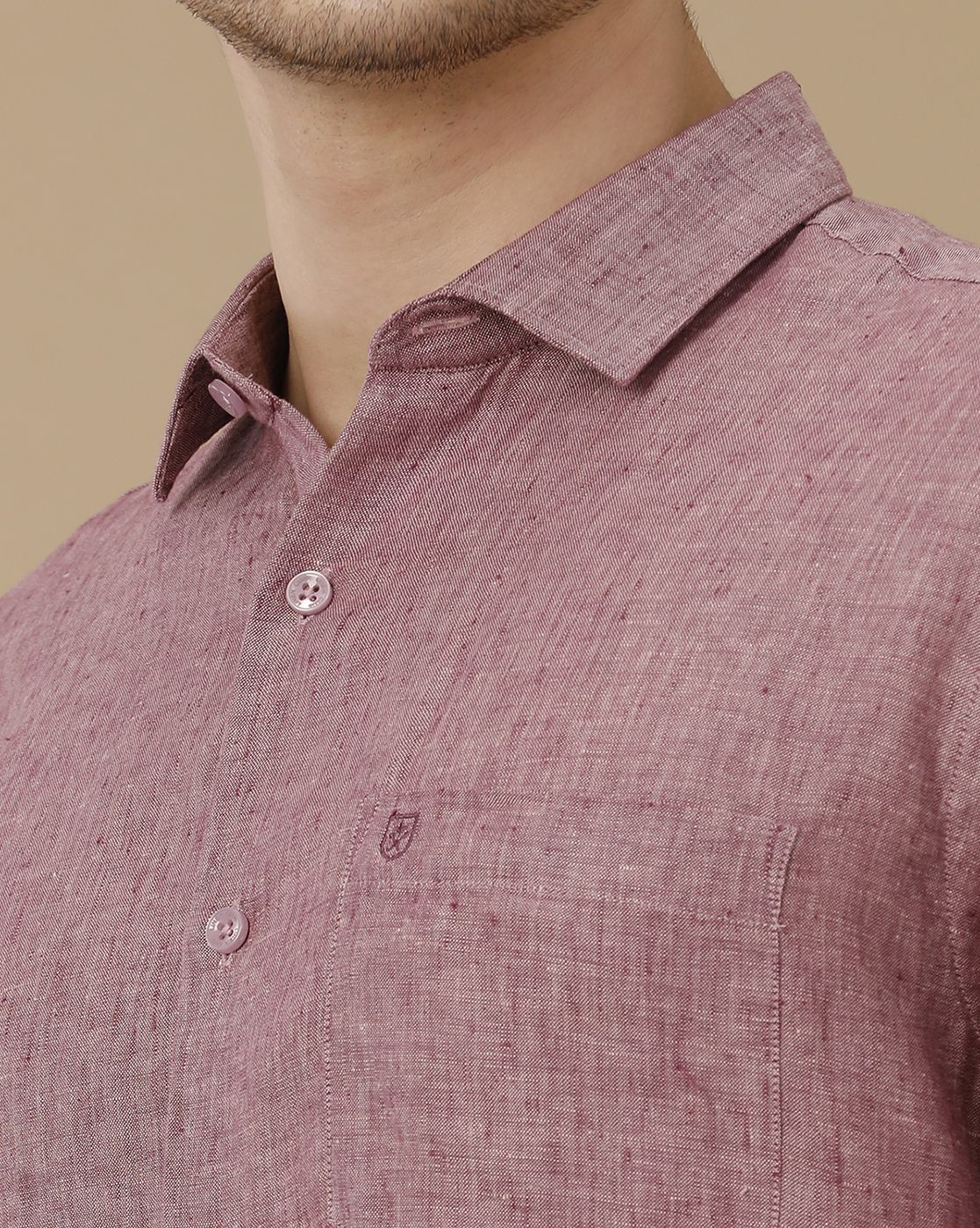 Men's Pure Linen Red Solid Contemporary Fit Half Sleeve Casual Shirt