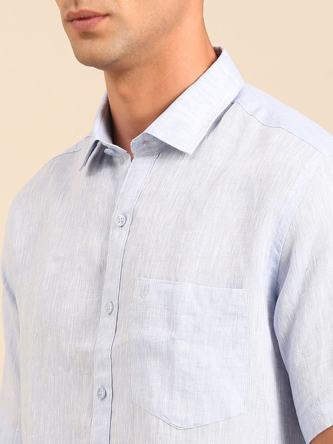Linen Club Men's Linen Blend Lavender Solid Contemporary Fit Half Sleeves Casual Shirt