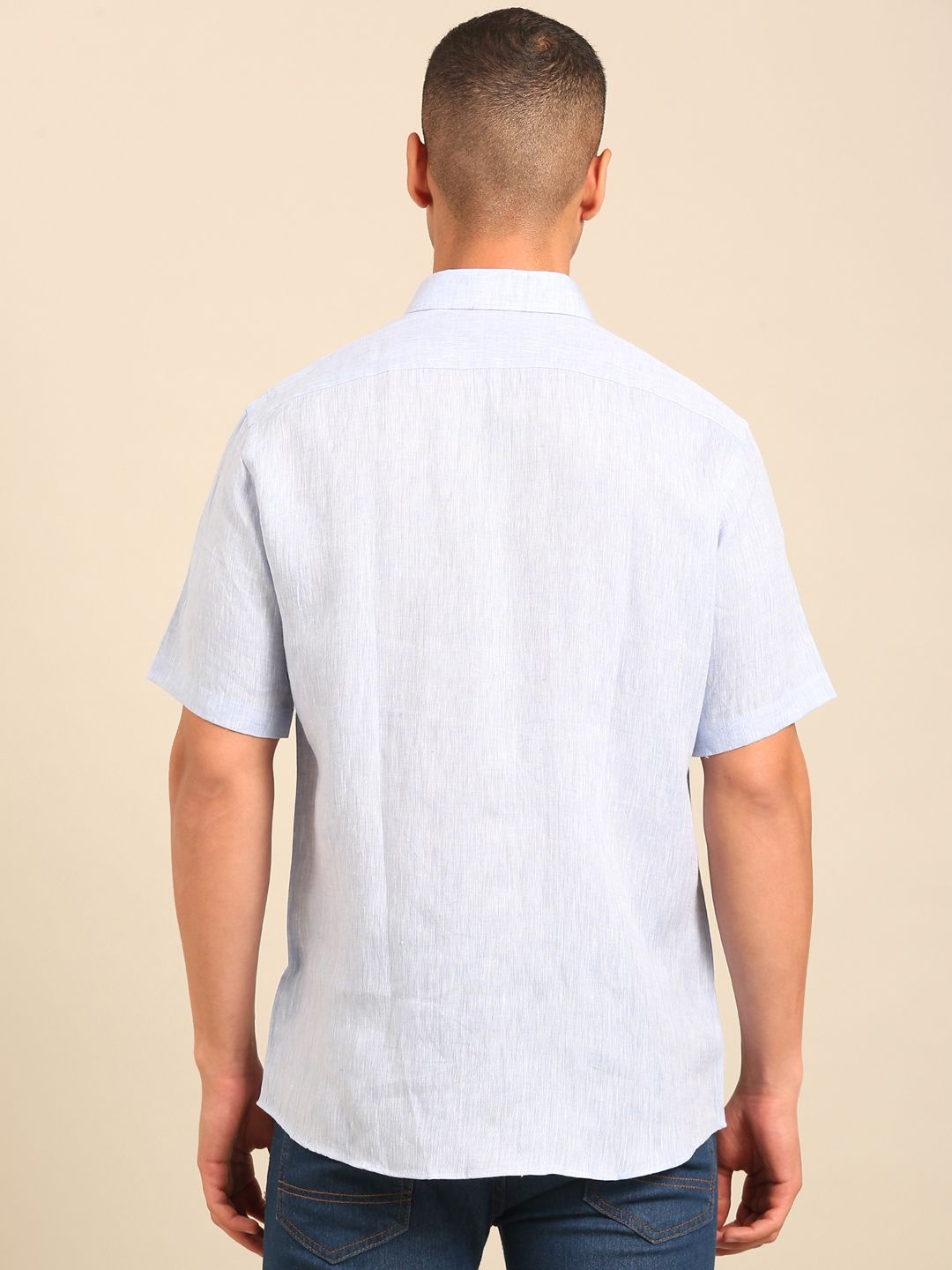 Linen Club Men's Linen Blend Lavender Solid Contemporary Fit Half Sleeves Casual Shirt