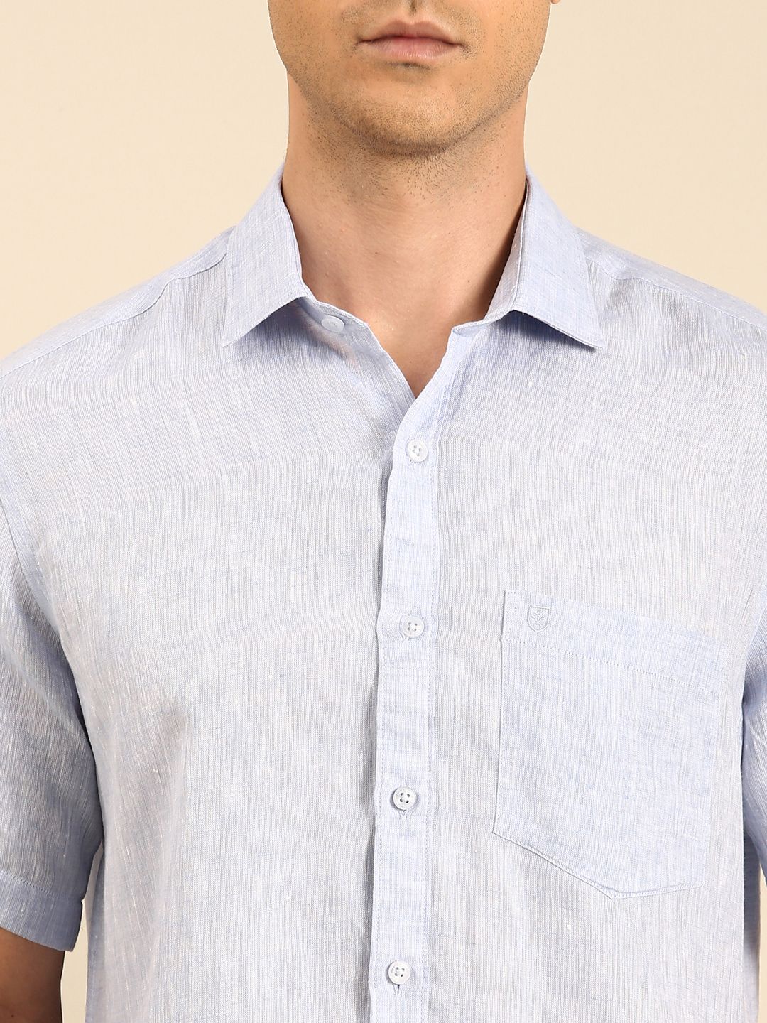 Linen Club Men's Linen Blend Lavender Solid Contemporary Fit Half Sleeves Casual Shirt
