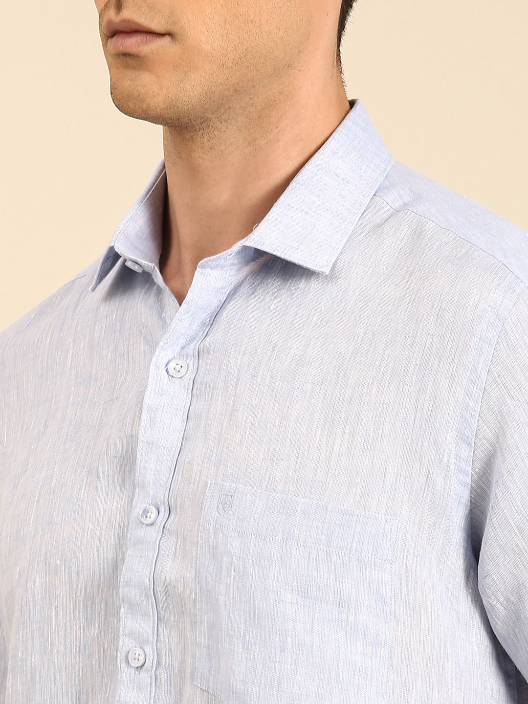 Linen Club Men's Linen Blend Lavender Solid Contemporary Fit Half Sleeves Casual Shirt
