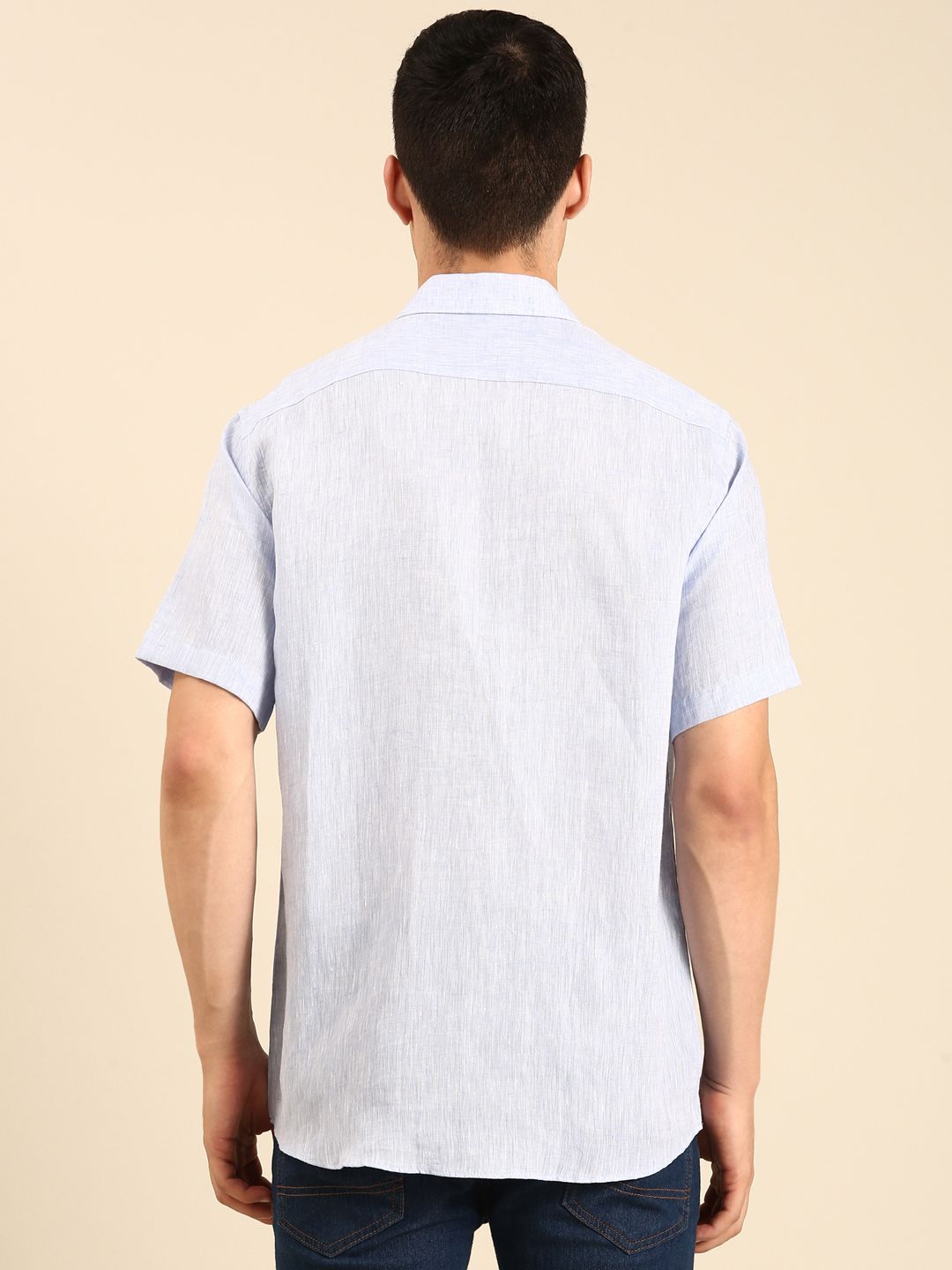 Linen Club Men's Linen Blend Lavender Solid Contemporary Fit Half Sleeves Casual Shirt