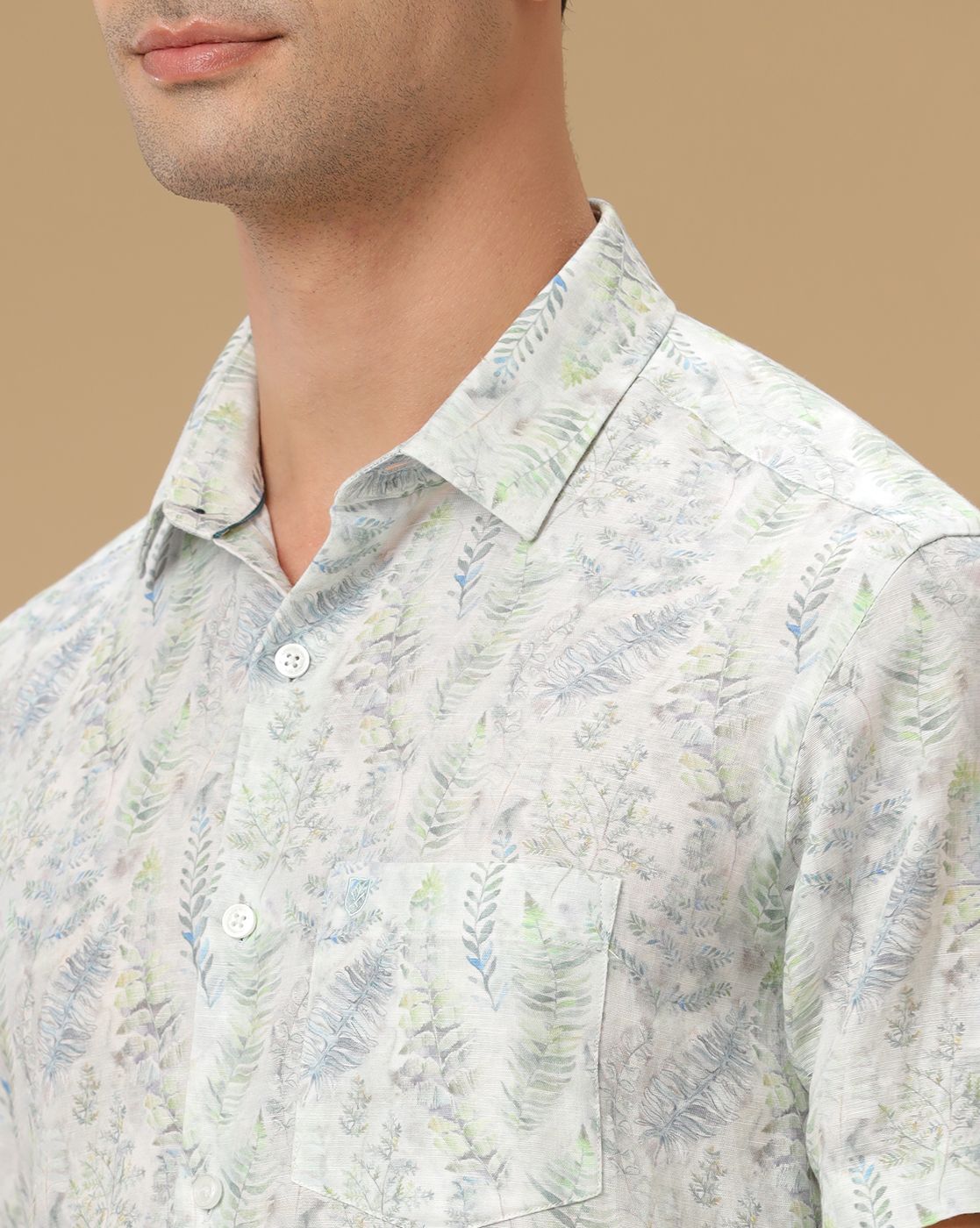 Men's Linen Rich Grey Printed Contemporary Fit Half Sleeve Casual Shirt