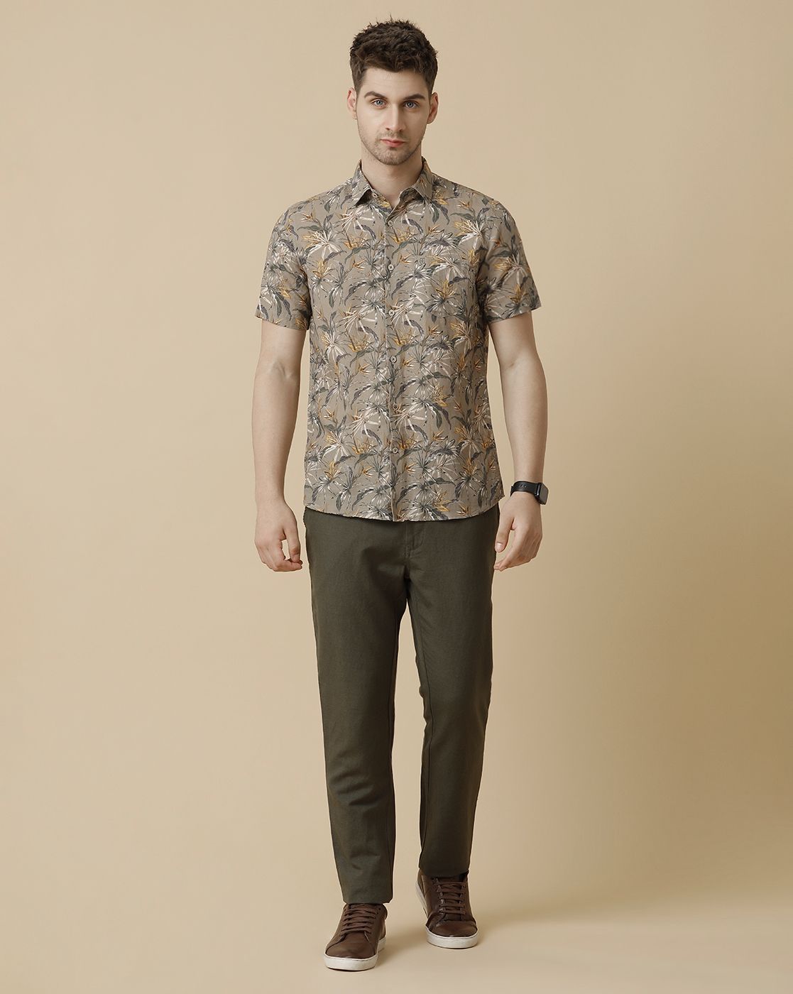Men's Linen Rich Multicolor Printed Contemporary Fit Half Sleeve Casual Shirt