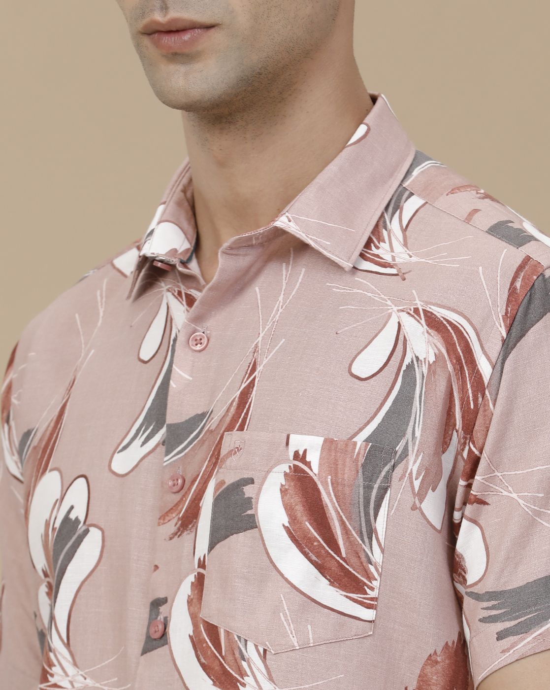 Linen Club Men's Linen Rich Pink Printed Contemporary Fit Full Sleeve Casual Shirt