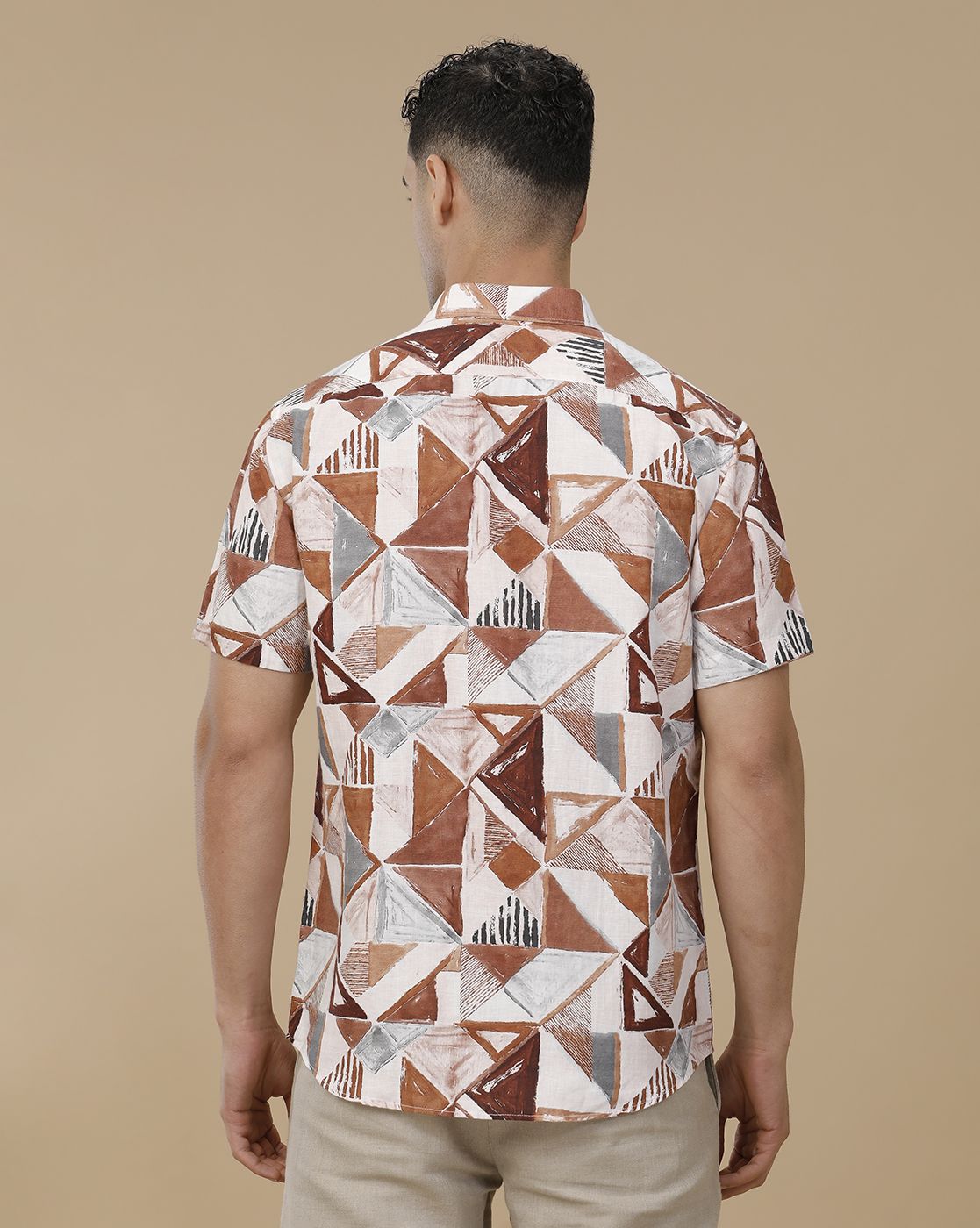 Linen Club Men's Linen Rich Brown Printed Contemporary Fit Full Sleeve Casual Shirt