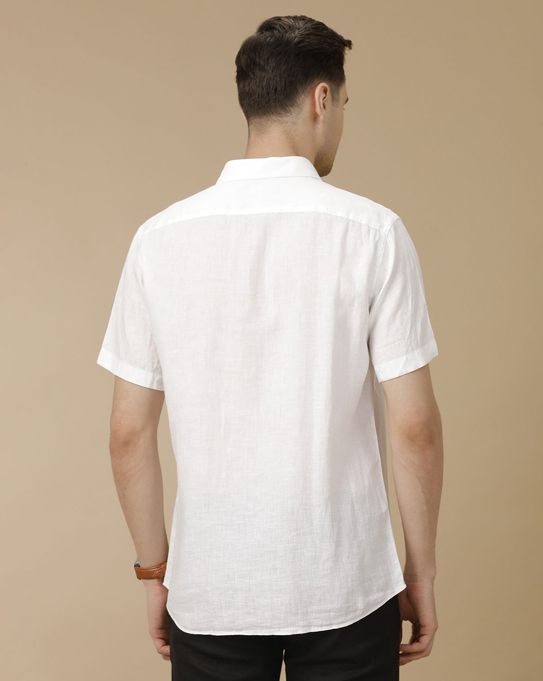 Men's Pure Linen White Solid Contemporary Fit Half Sleeve Casual Shirt