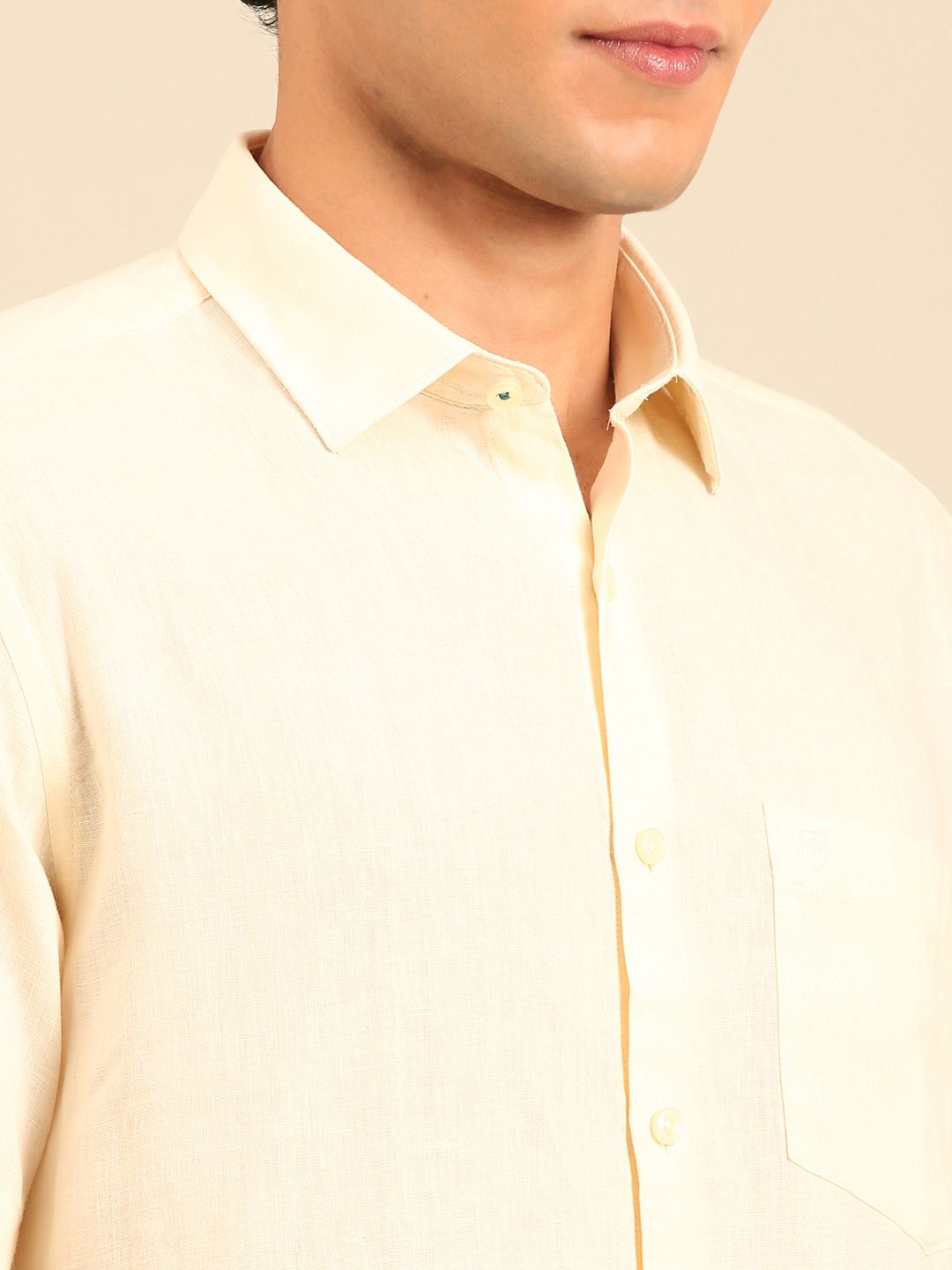 Linen Club Men's Contemporary Fit Pure Linen Half Sleeve Solid Shirt LCSHSD901D052