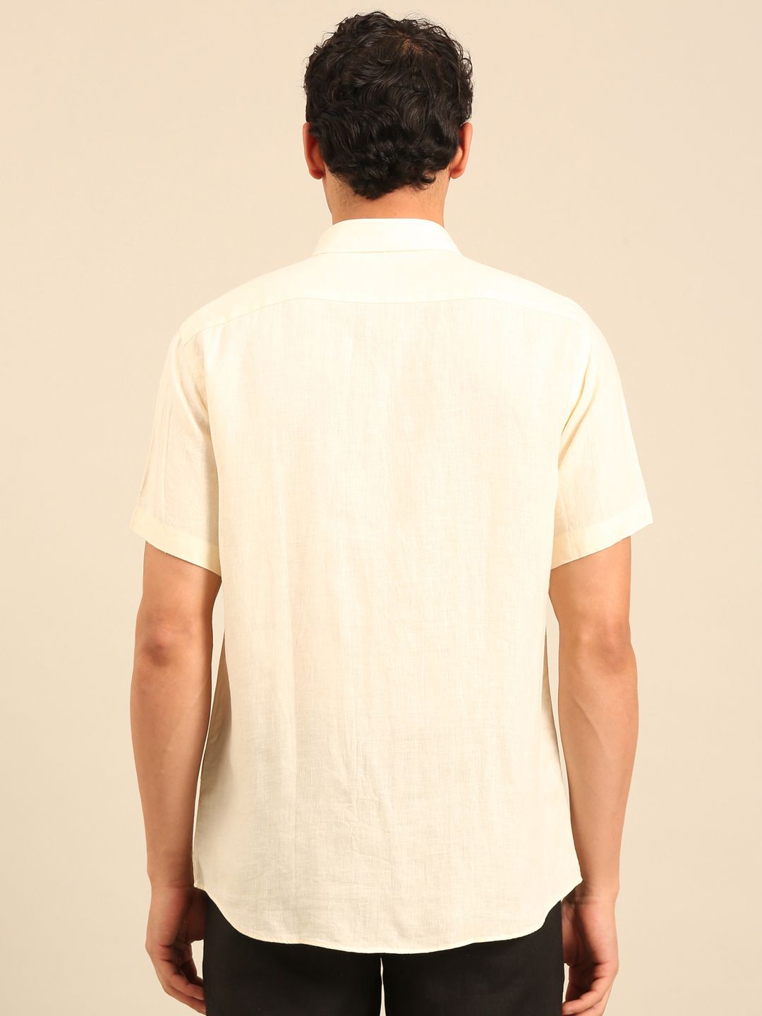 Linen Club Men's Contemporary Fit Pure Linen Half Sleeve Solid Shirt LCSHSD901D052
