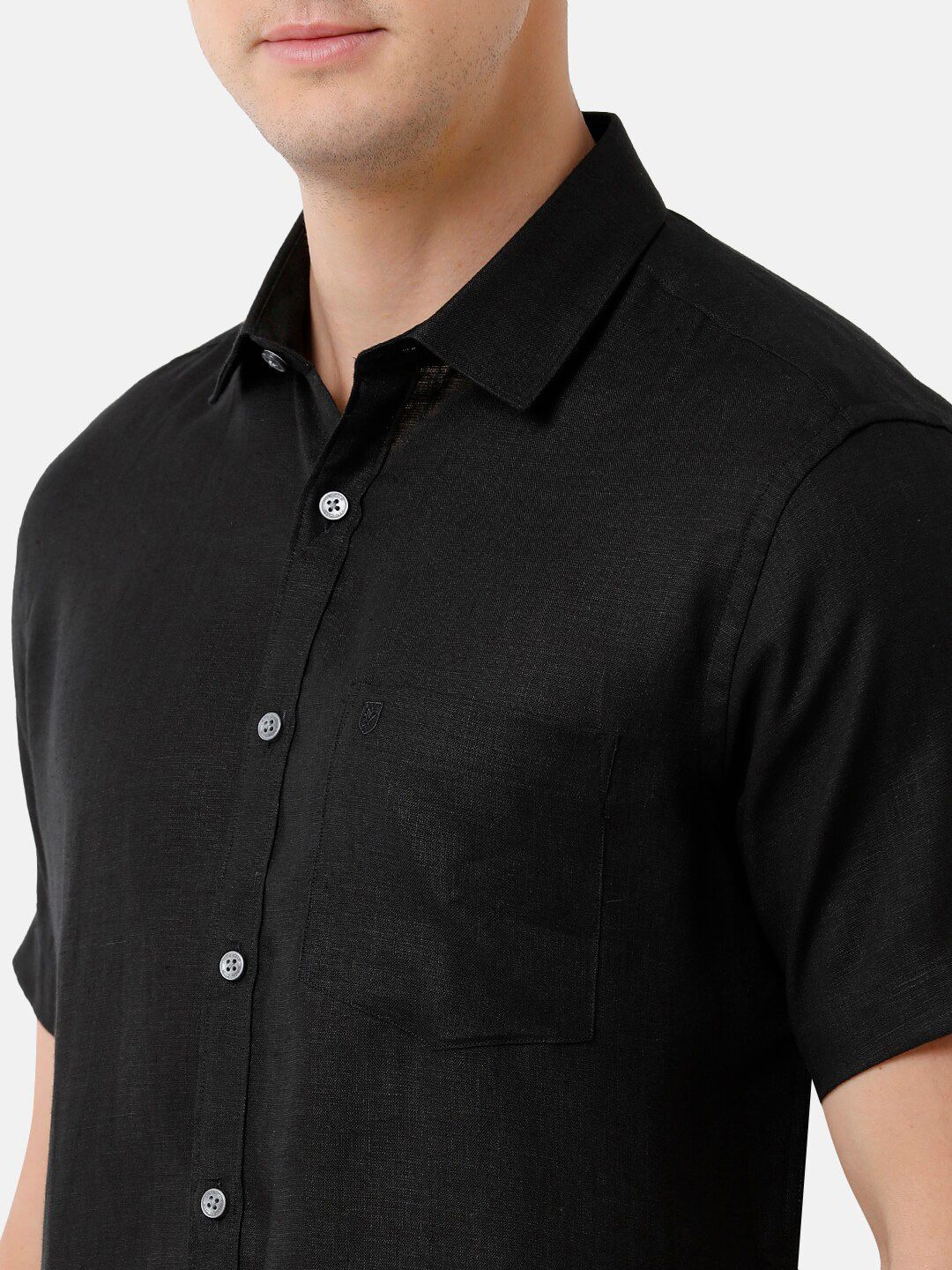 Linen Club Men's Pure Linen Black Solid Regular Fit Casual Shirt LCSHSDN010010