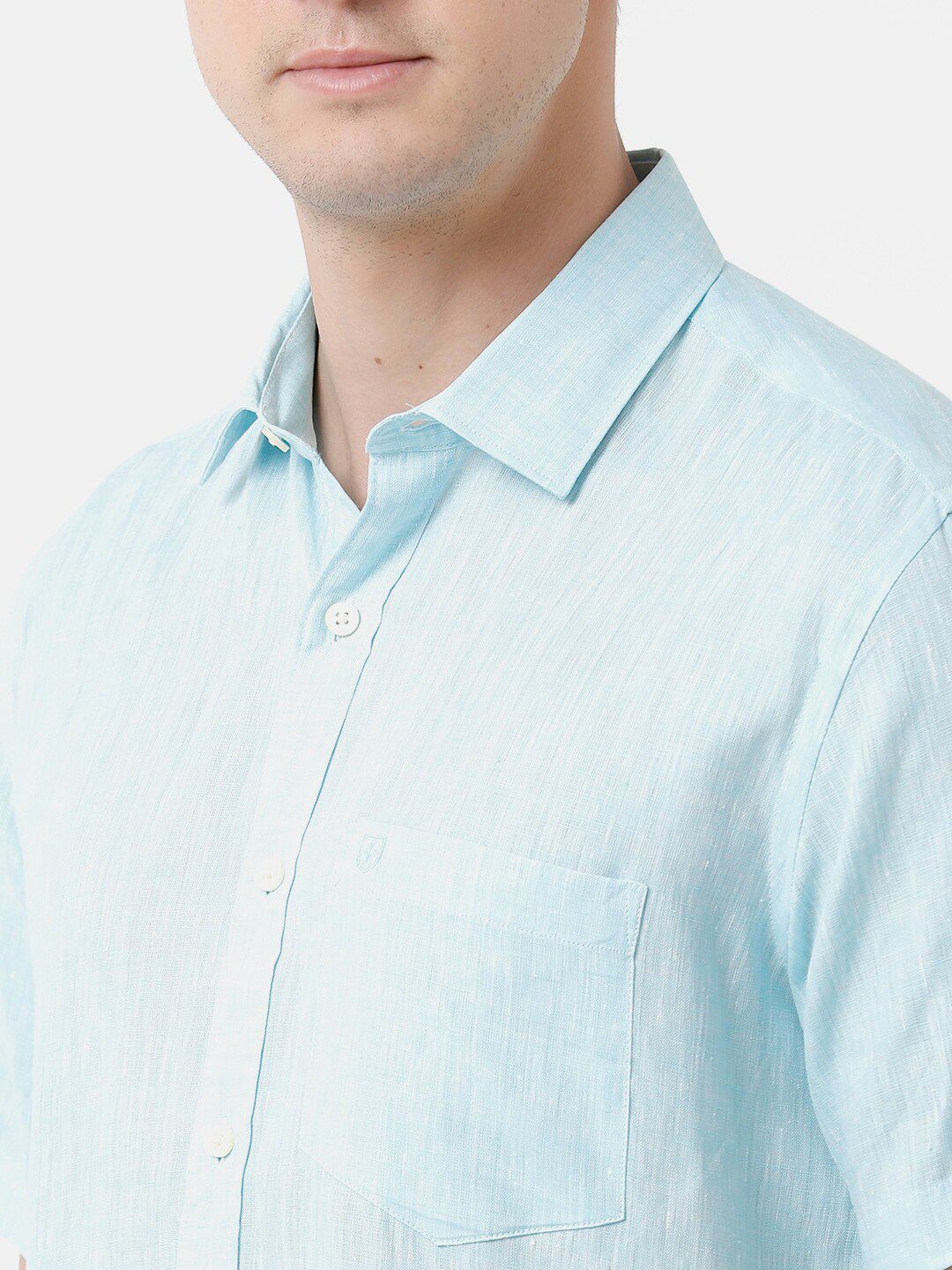 Linen Club Men's Pure Linen Turquoise Blue Solid Regular Fit Casual Shirt LCSHSDN010020