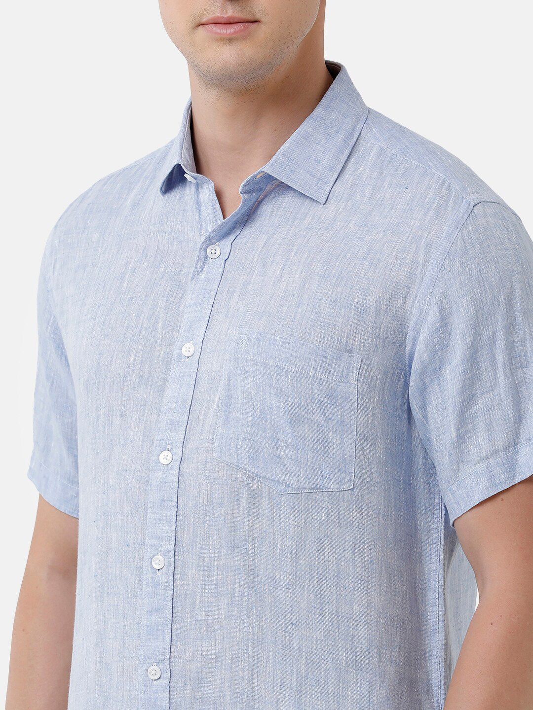 Linen Club Men's Pure Linen Light Blue Solid Regular Fit Casual Shirt LCSHSDN010036