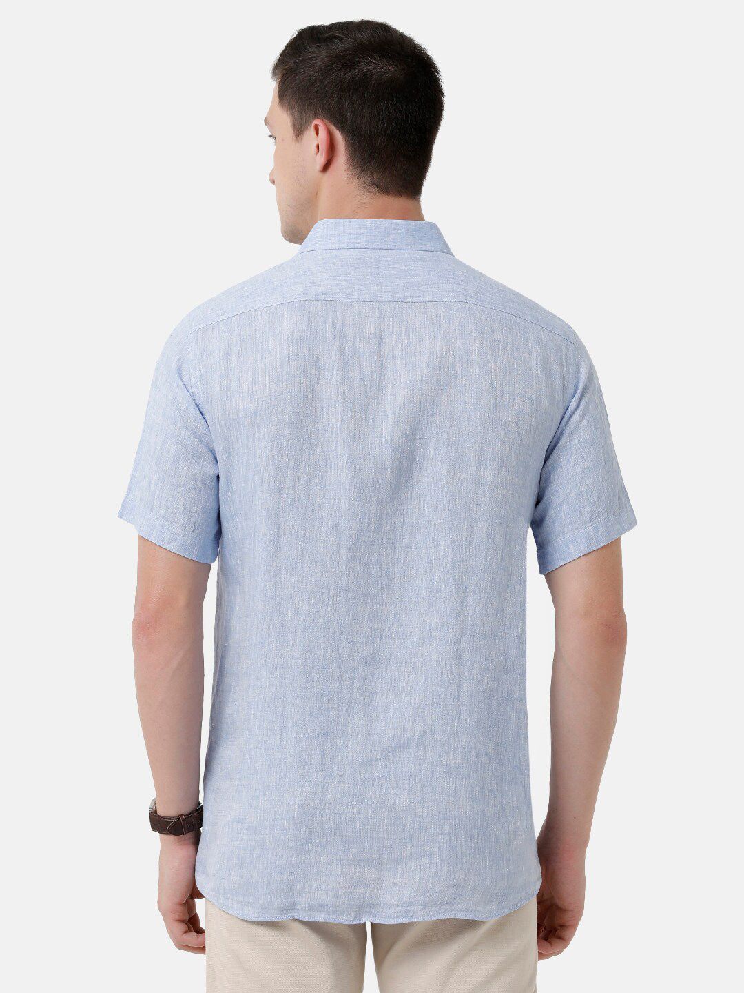 Linen Club Men's Pure Linen Light Blue Solid Regular Fit Casual Shirt LCSHSDN010036