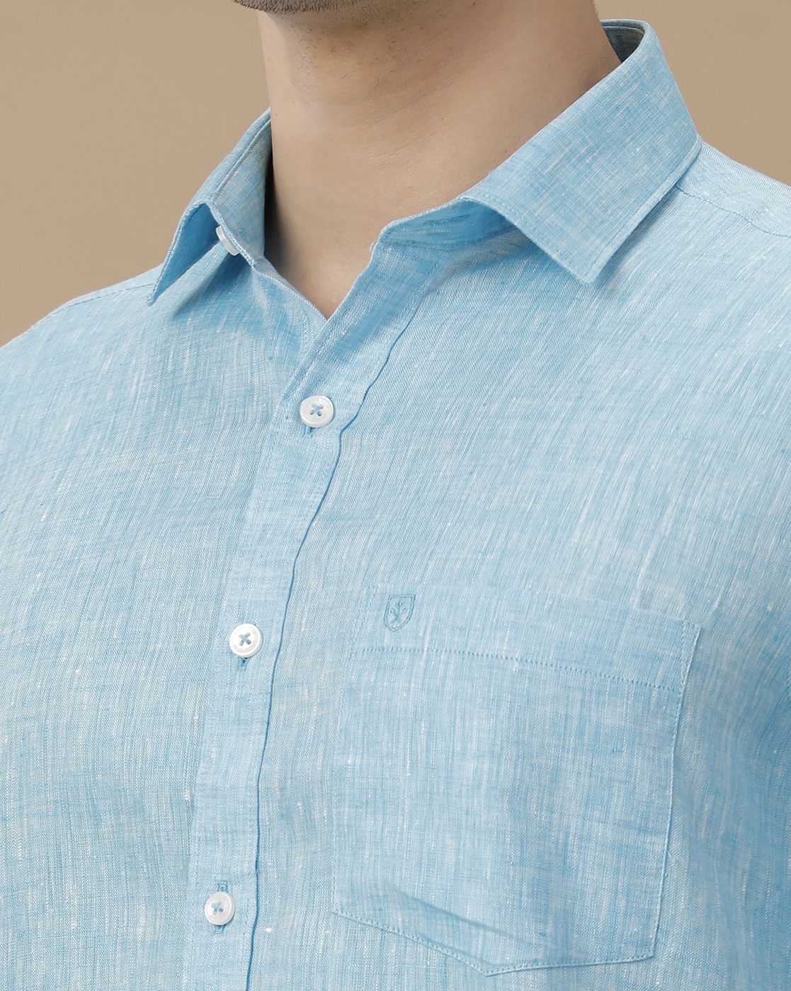 Men's Pure Linen Blue Solid Contemporary Fit Half Sleeve Casual Shirt