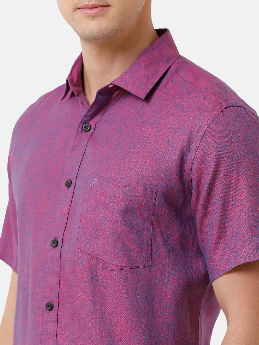 Linen Club Men's Pure Linen Purple Solid Regular Fit Casual Shirt LCSHSDN010103