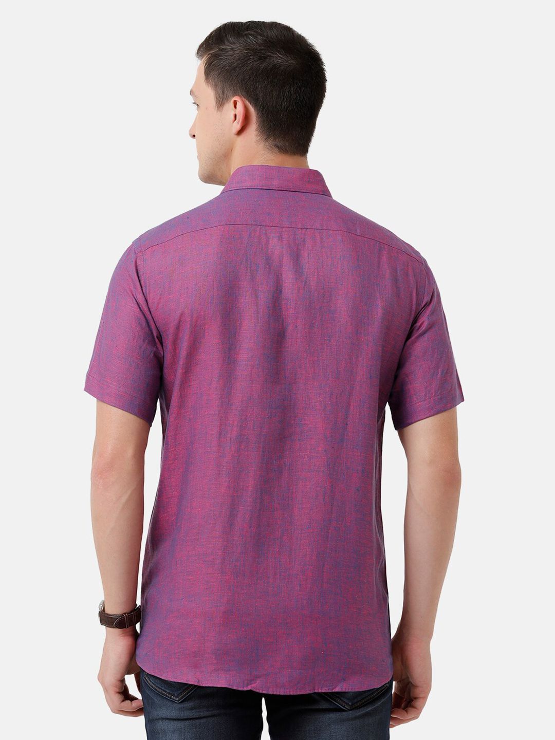 Linen Club Men's Pure Linen Purple Solid Regular Fit Casual Shirt LCSHSDN010103