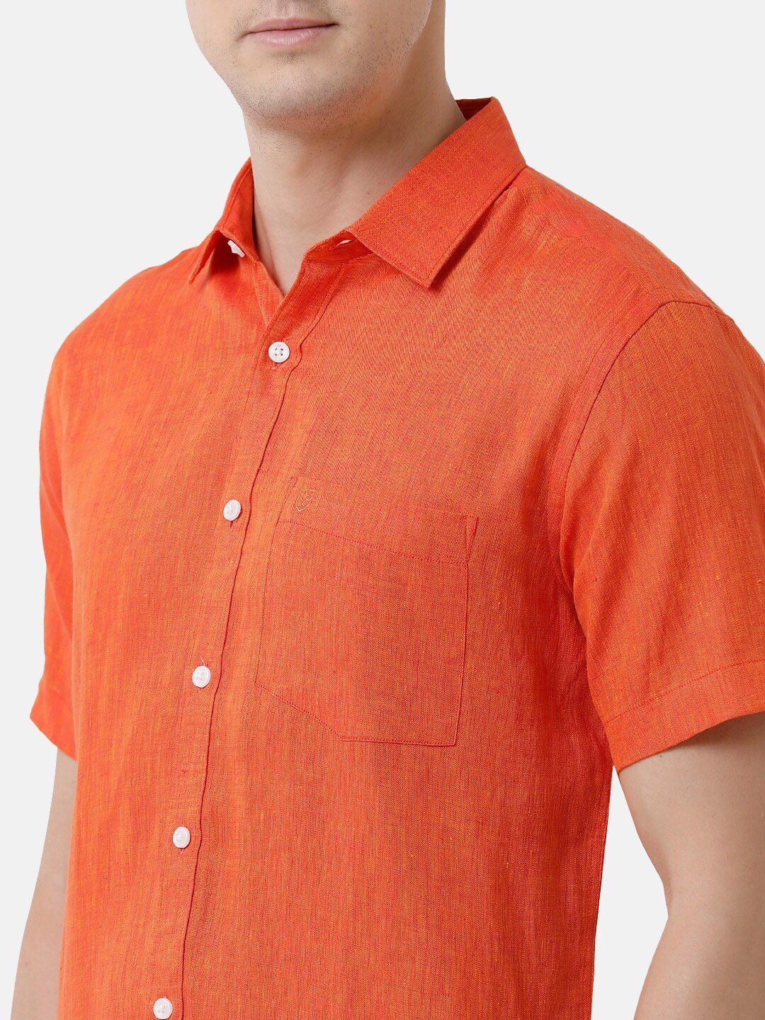 Linen Club Men's Pure Linen Orange Solid Regular Fit Casual Shirt LCSHSDN010109