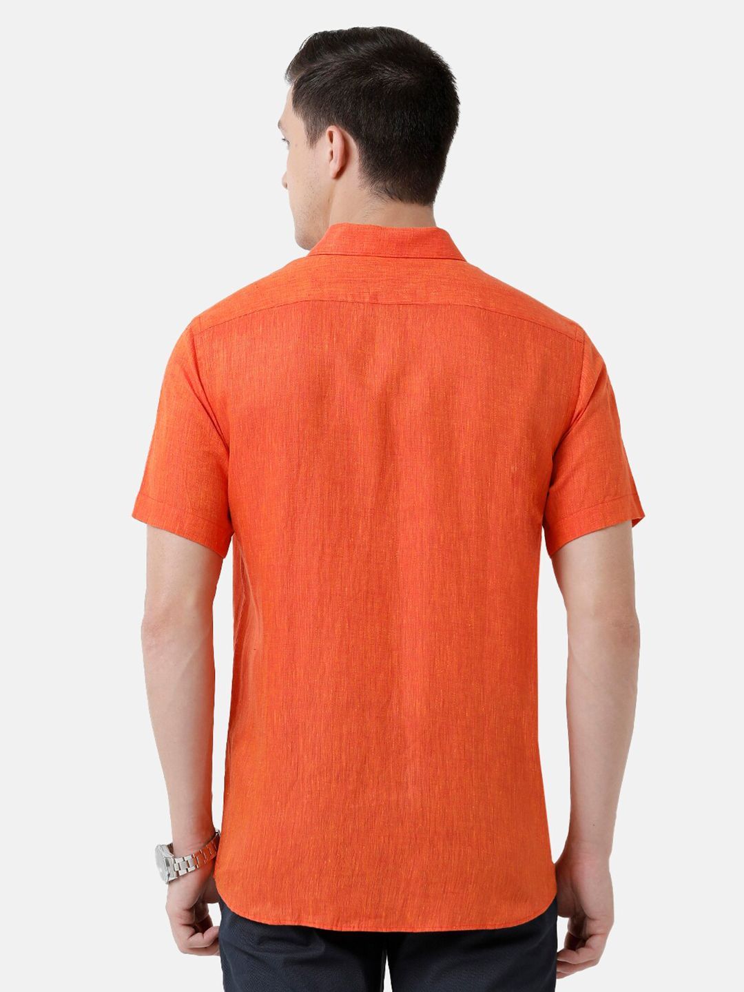 Linen Club Men's Pure Linen Orange Solid Regular Fit Casual Shirt LCSHSDN010109