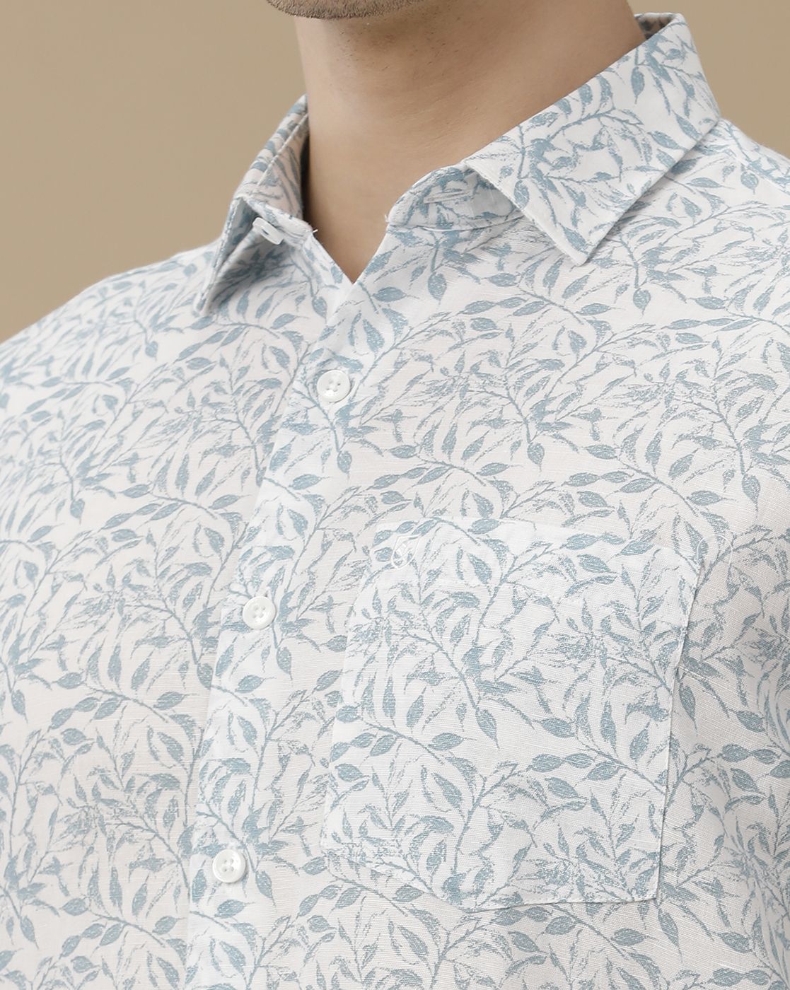 Men's Linen Rich Blue Printed Contemporary Fit Half Sleeve Casual Shirt