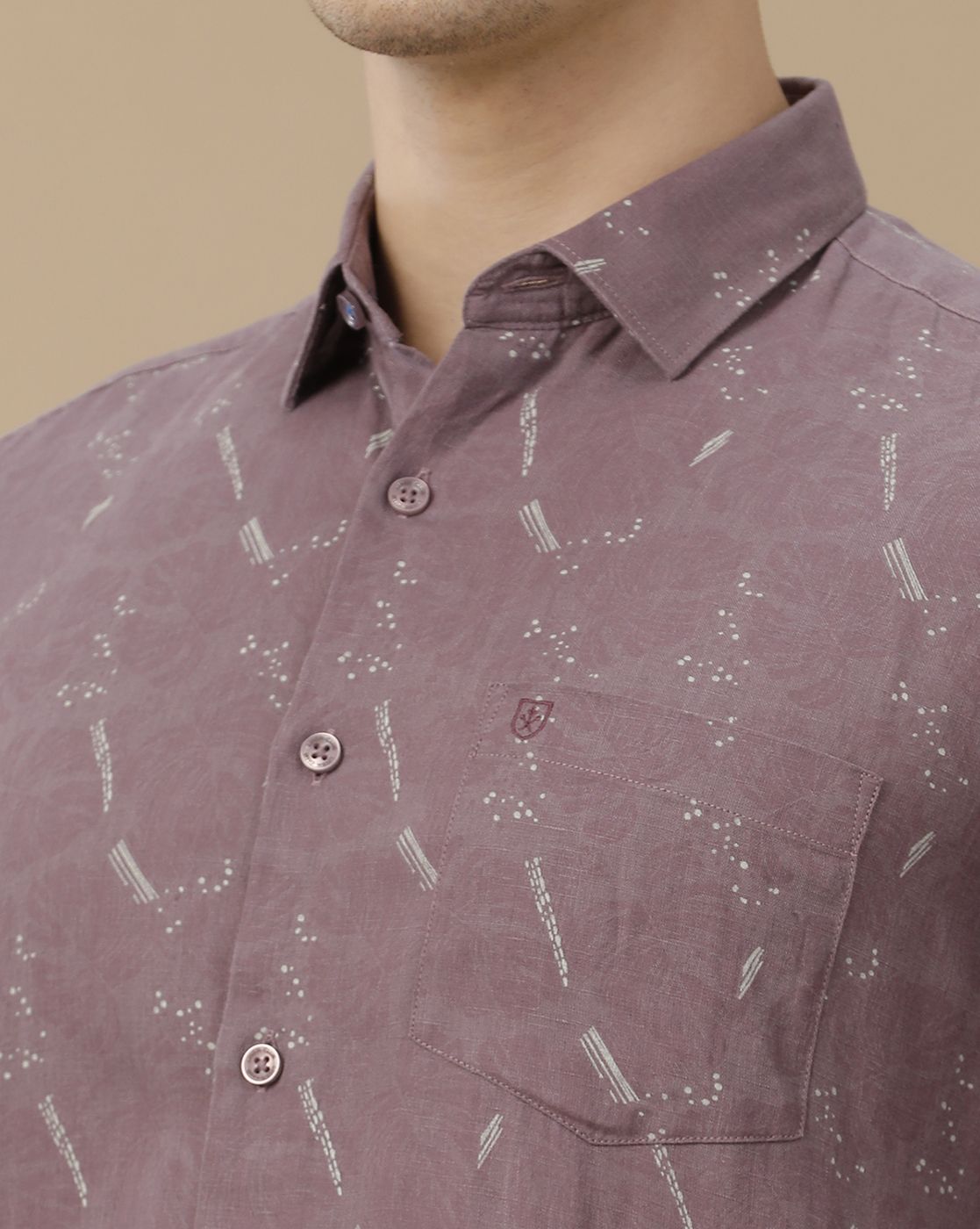 Men's Pure Linen Purple Printed Contemporary Fit Half Sleeve Casual Shirt