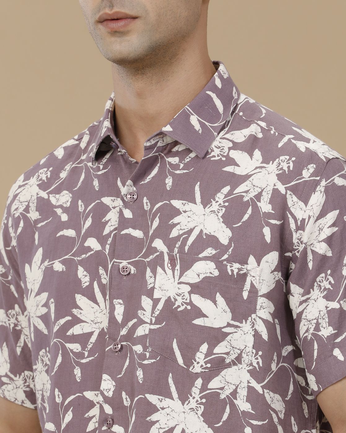 Linen Club Men's Linen Rich Purple Printed Contemporary Fit Full Sleeve Casual Shirt