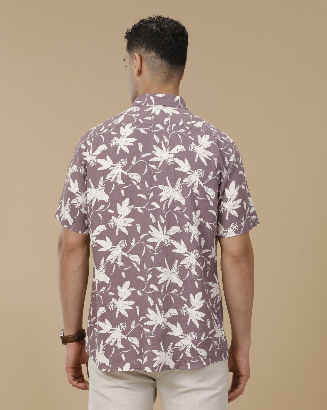 Linen Club Men's Linen Rich Purple Printed Contemporary Fit Full Sleeve Casual Shirt