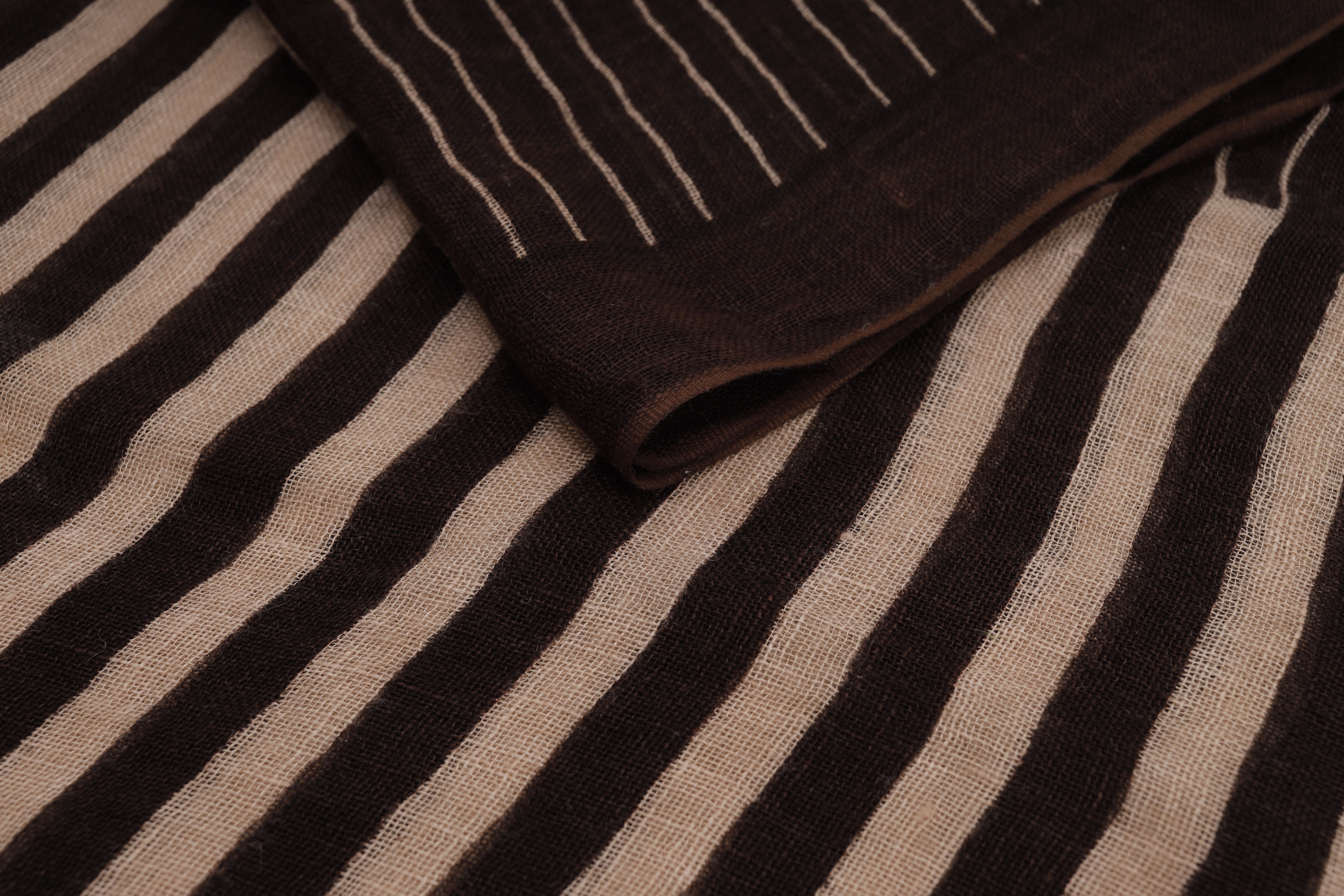 Unisex Brown Striped Linen Stole