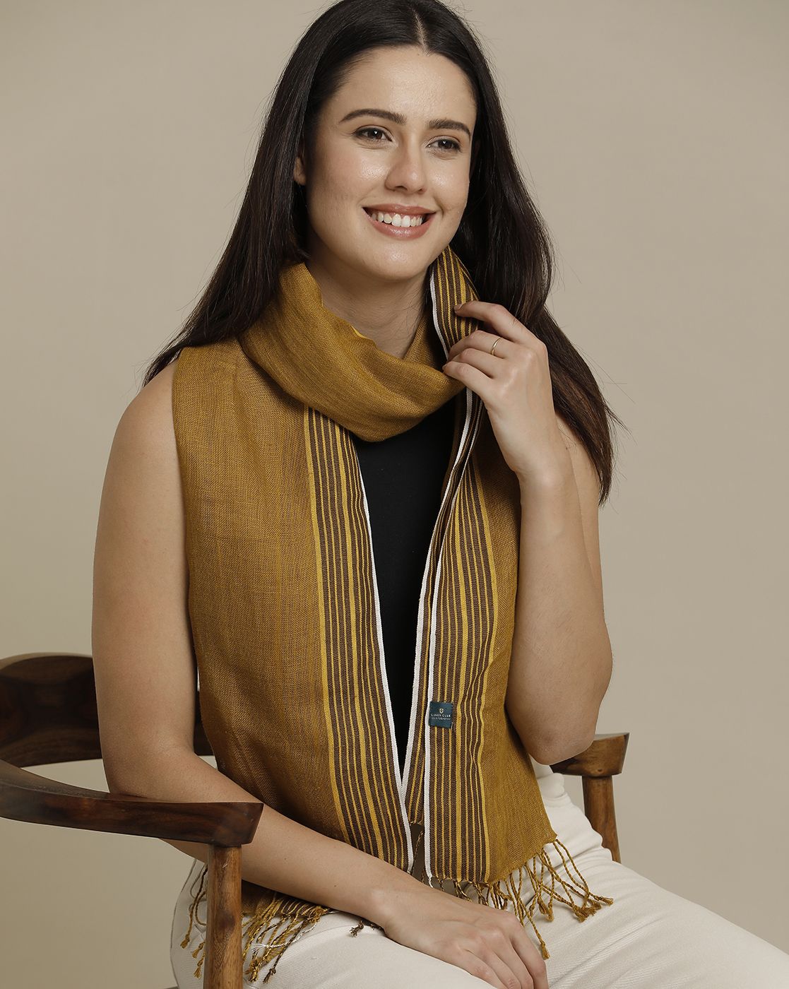 Unisex Mustard Solid Linen Stole